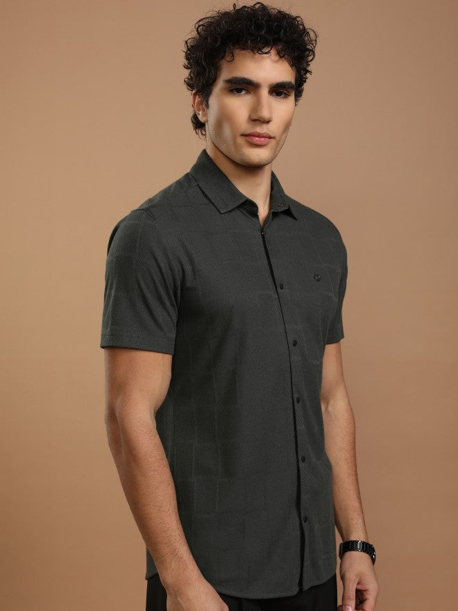 Highlander Men Grey Checked Slim Fit Casual Shirt - Grey - Image 6