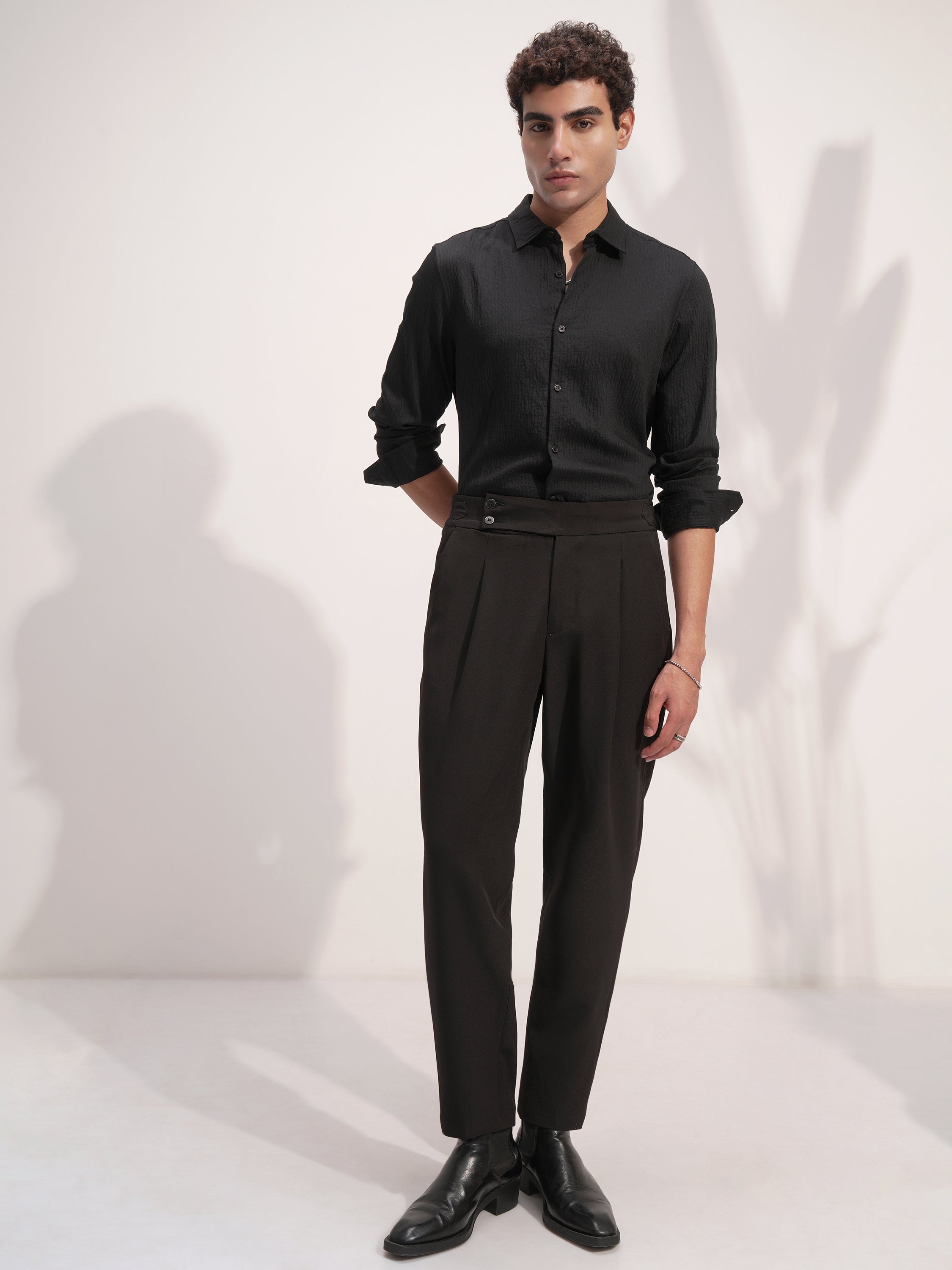 Highlander Men Black Self Design Slim Fit Casual Shirt - Black - Image 2