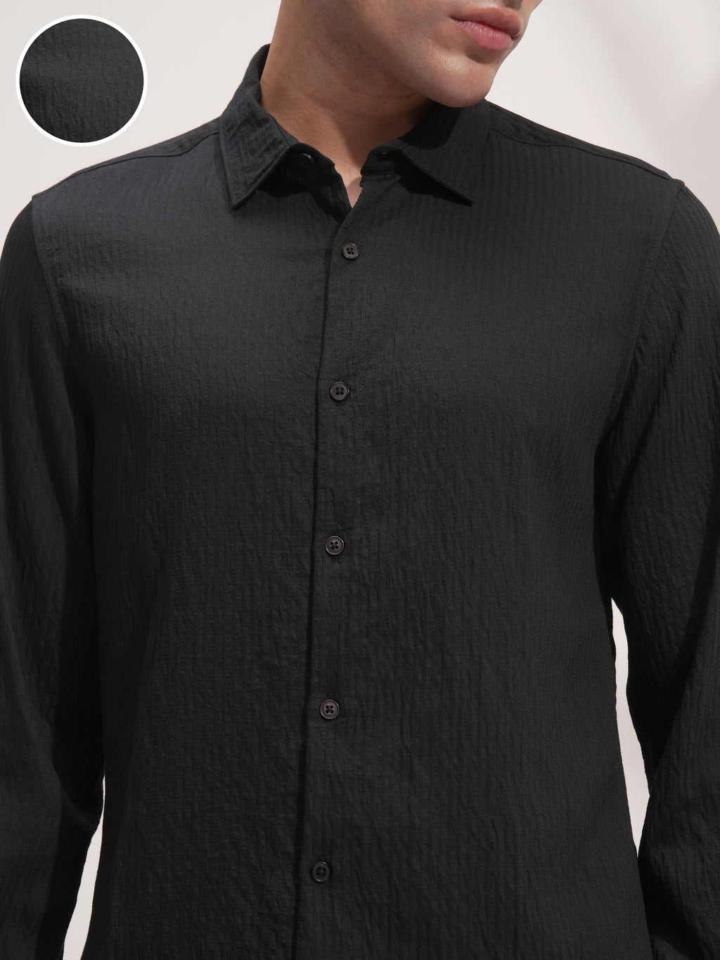 Highlander Men Black Self Design Slim Fit Casual Shirt - Black - Image 5