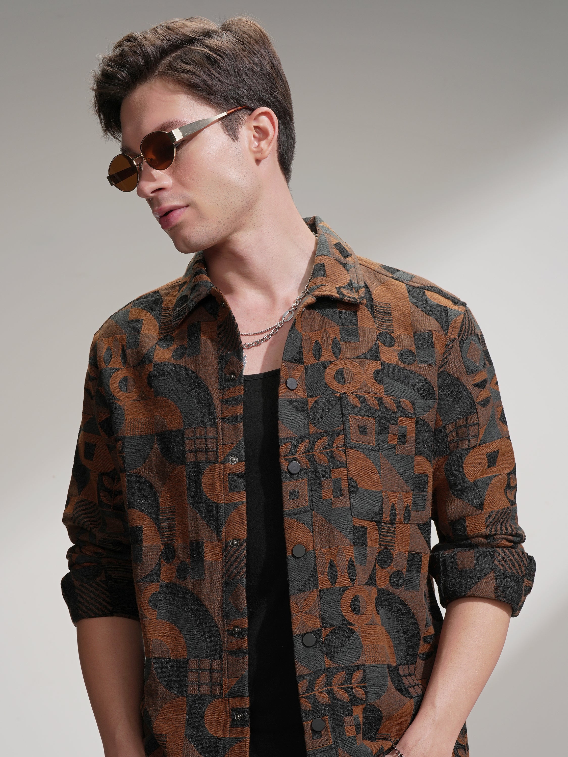 Highlander Men Black Printed Relaxed Fit Casual Shirt - Black - Image 1