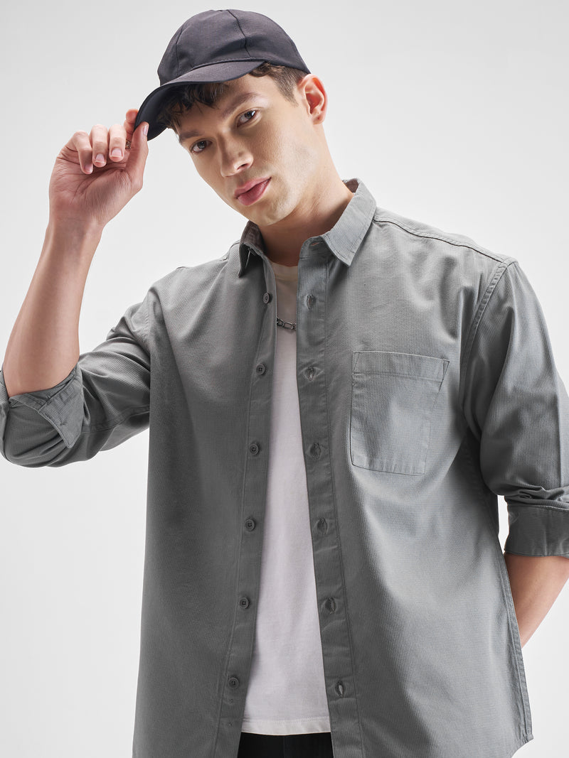 Highlander Men Grey Solid Relaxed Fit Casual Shirt - Grey - Image 1