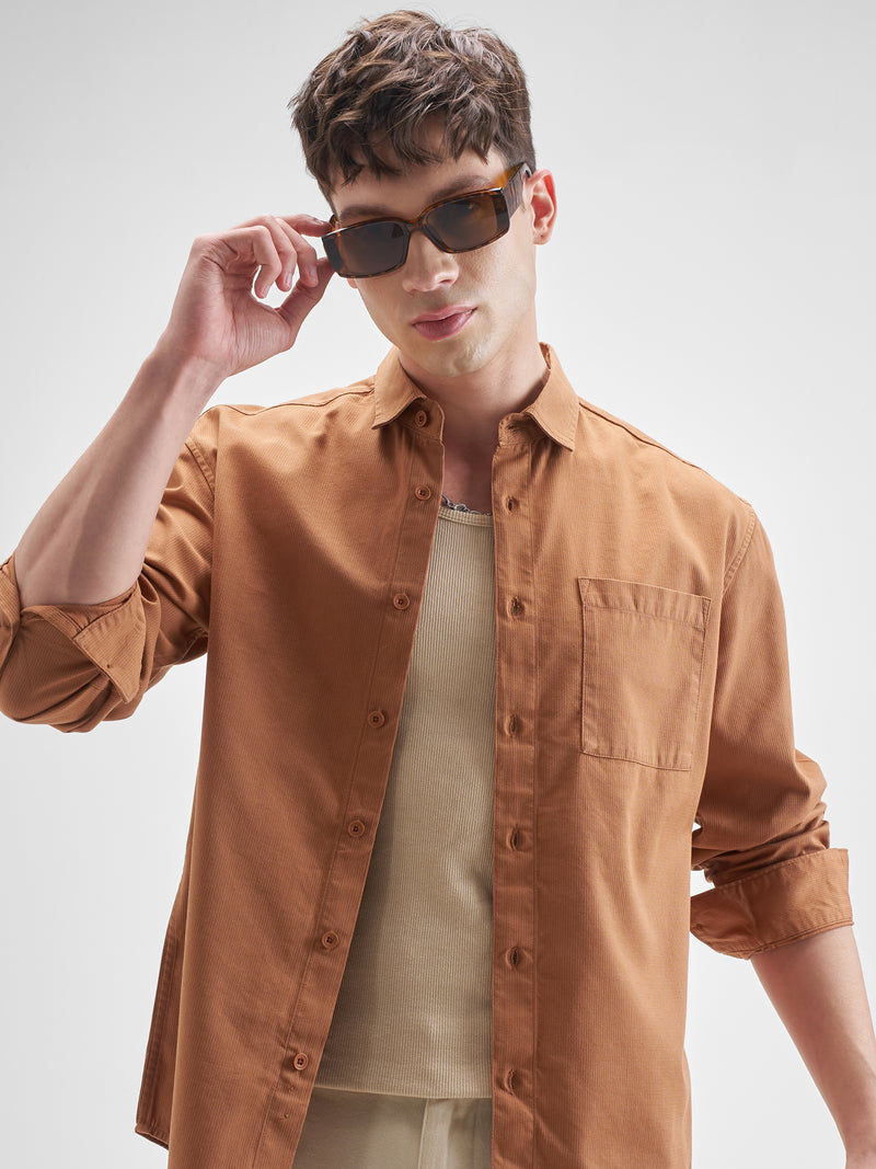 Highlander Men Orange Solid Relaxed Fit Casual Shirt - Orange - Image 1