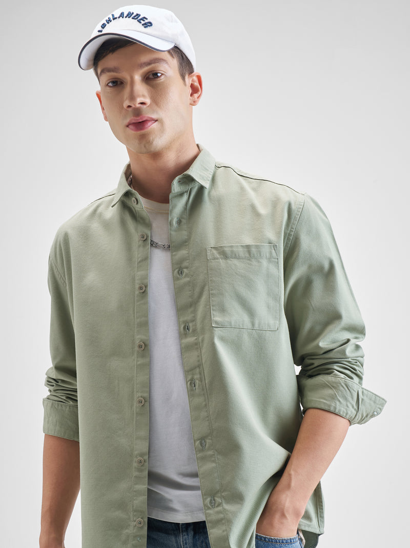 Highlander Men Olive Solid Relaxed Fit Casual Shirt - Olive - Image 1