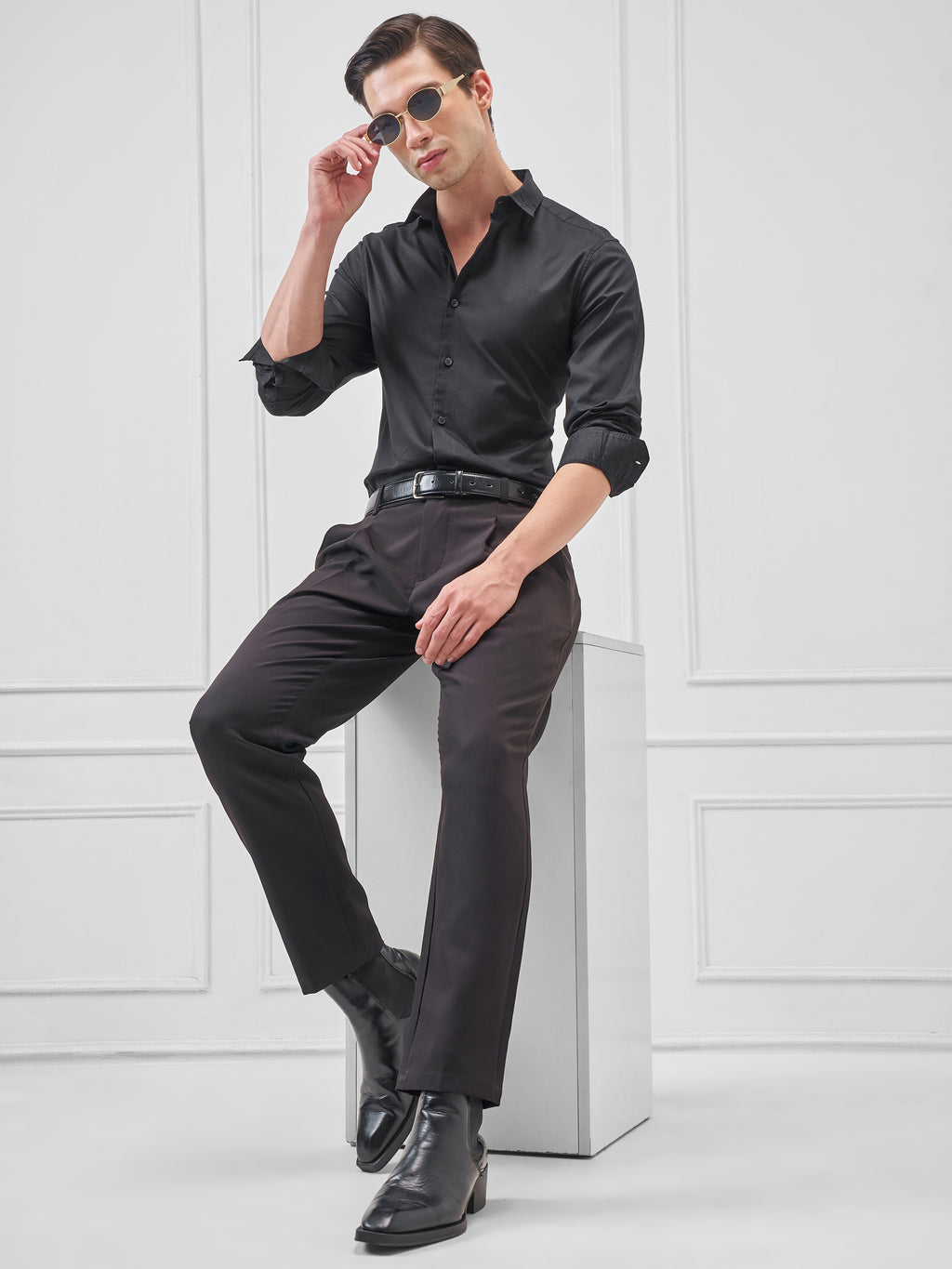 Highlander Men Black Solid Slim Fit Casual Shirt - Black - Image 2