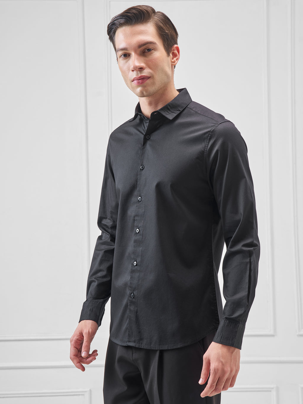 Highlander Men Black Solid Slim Fit Casual Shirt - Black - Image 4