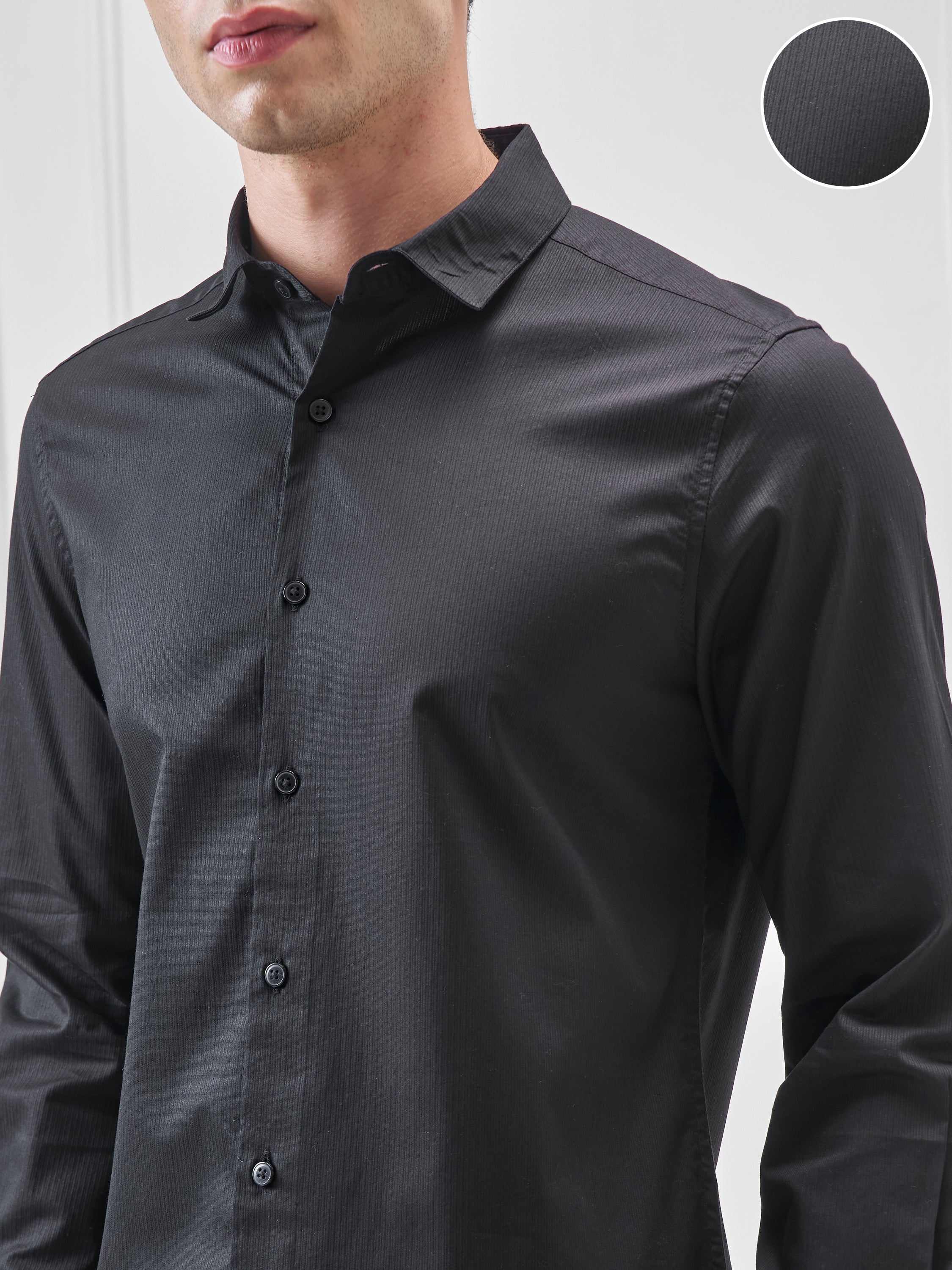 Highlander Men Black Solid Slim Fit Casual Shirt - Black - Image 5