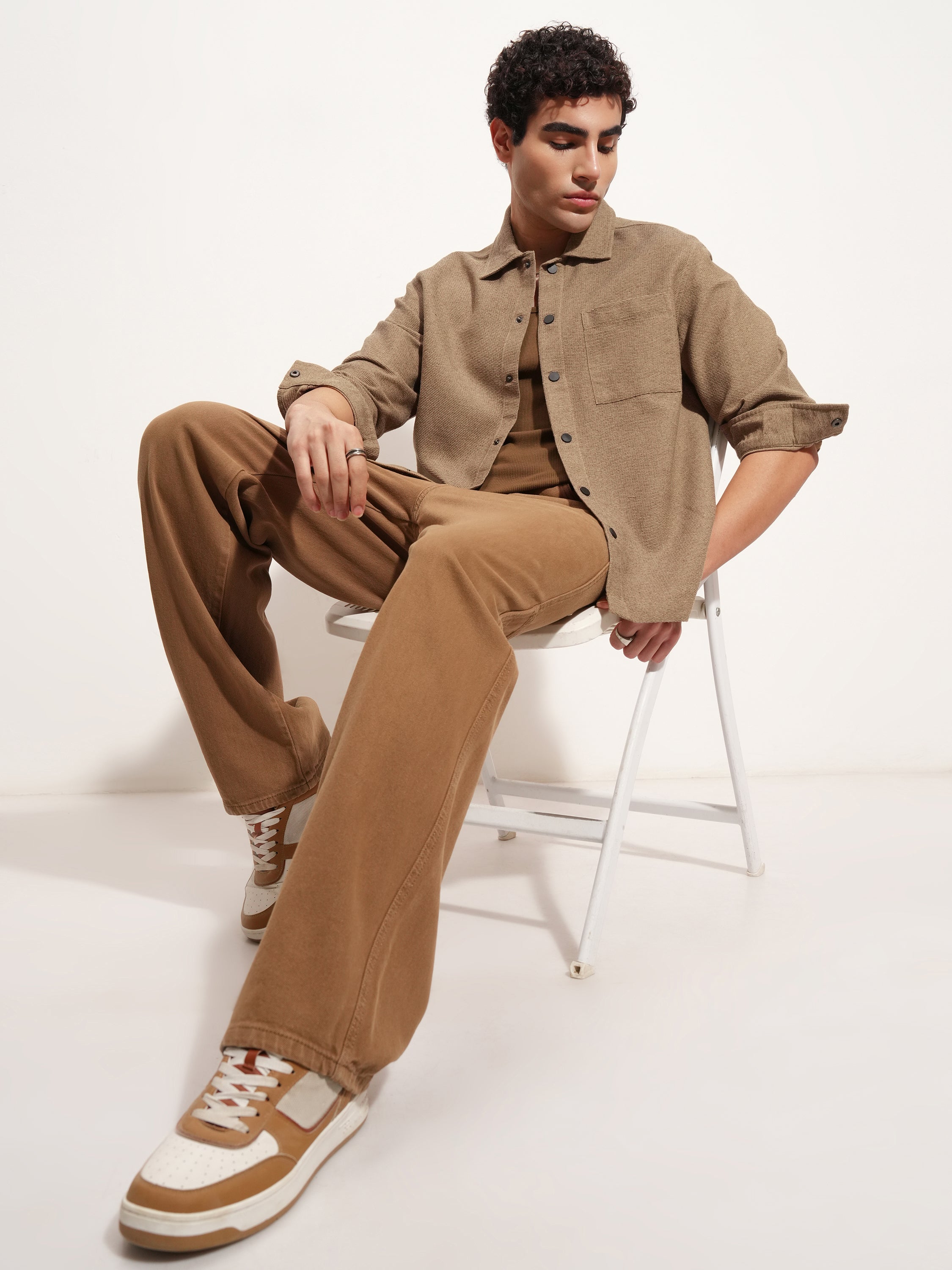 Highlander Men Khaki Self Design Relaxed Fit Casual Shirt - Khaki - Image 2