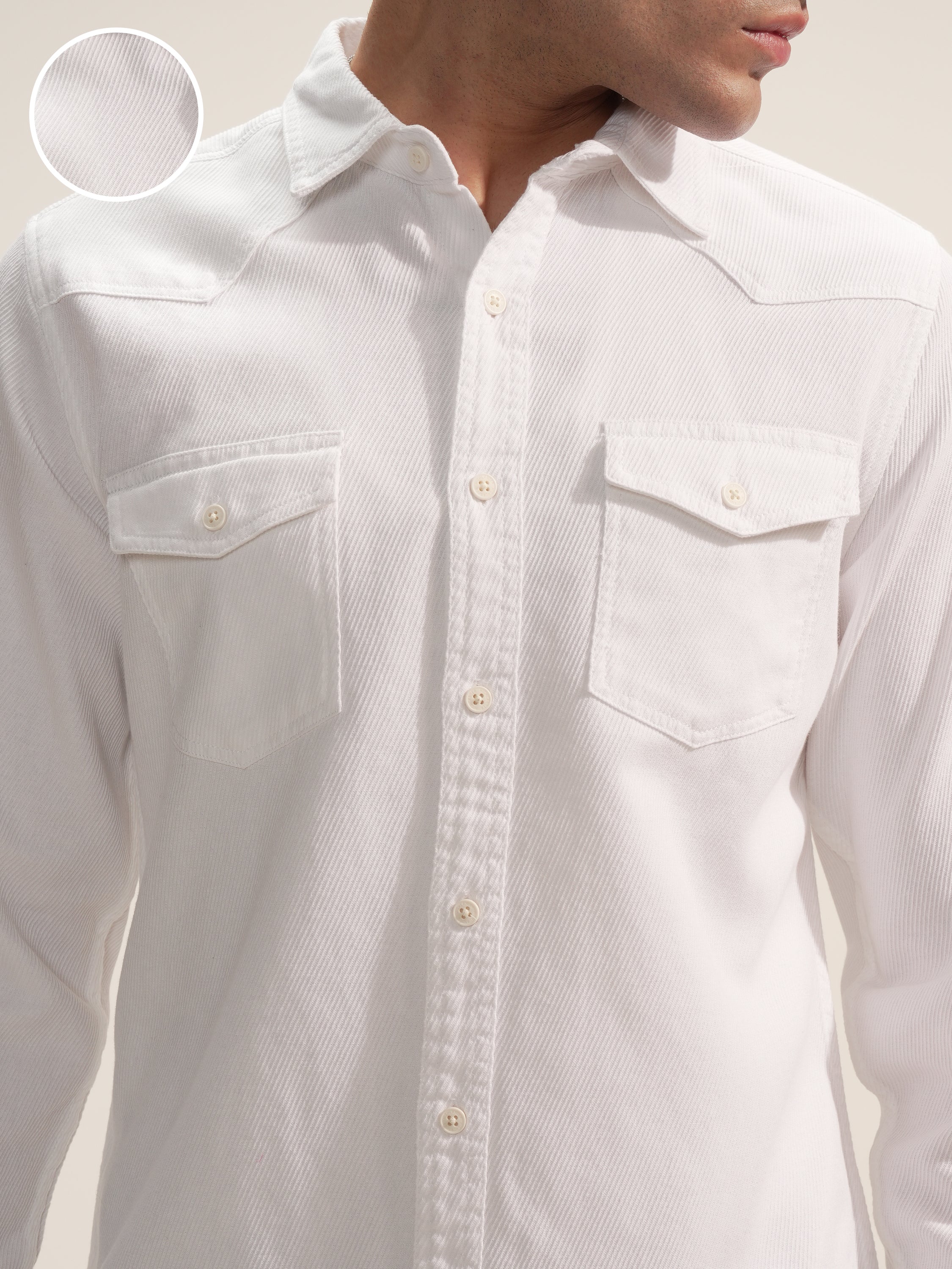 Highlander Men White Self Design Slim Fit Casual Shirt - White - Image 5