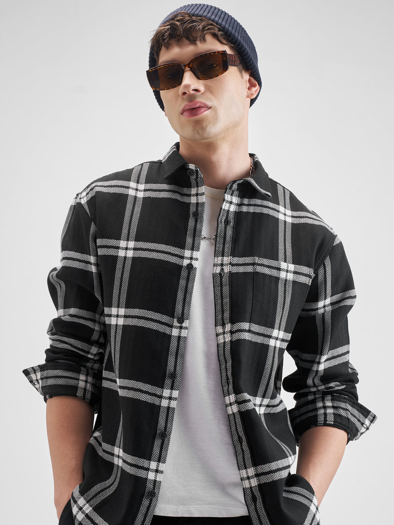 Highlander Men Black Checked Relaxed Fit Casual Shirt - Black - Image 1