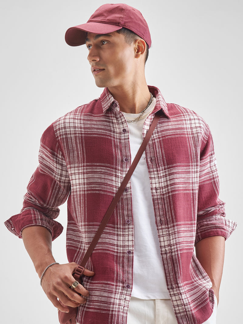 Highlander Men Red Checked Relaxed Fit Casual Shirt - Red - Image 1
