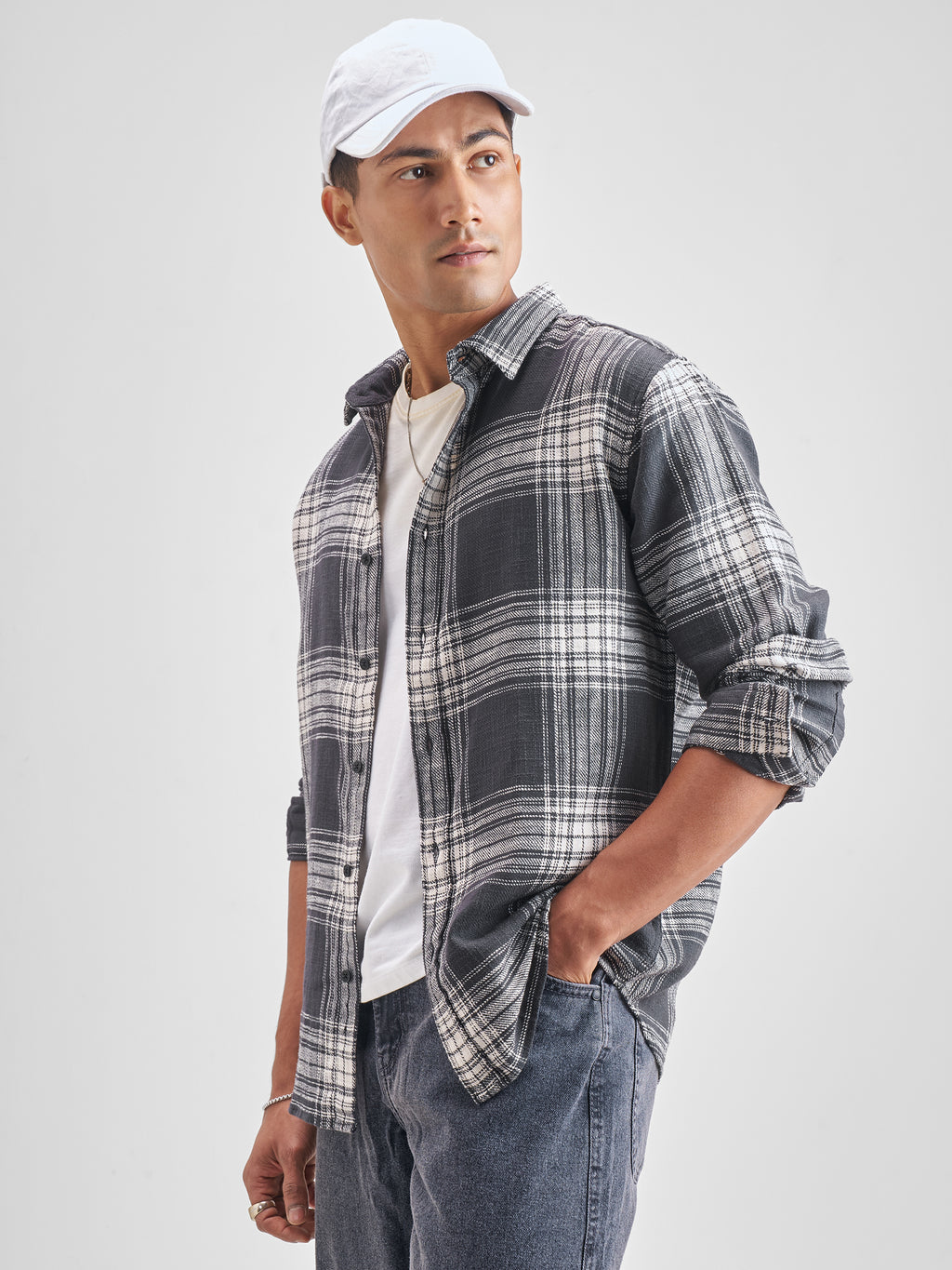 Highlander Men Charcoal Checked Relaxed Fit Casual Shirt - Charcoal - Image 4