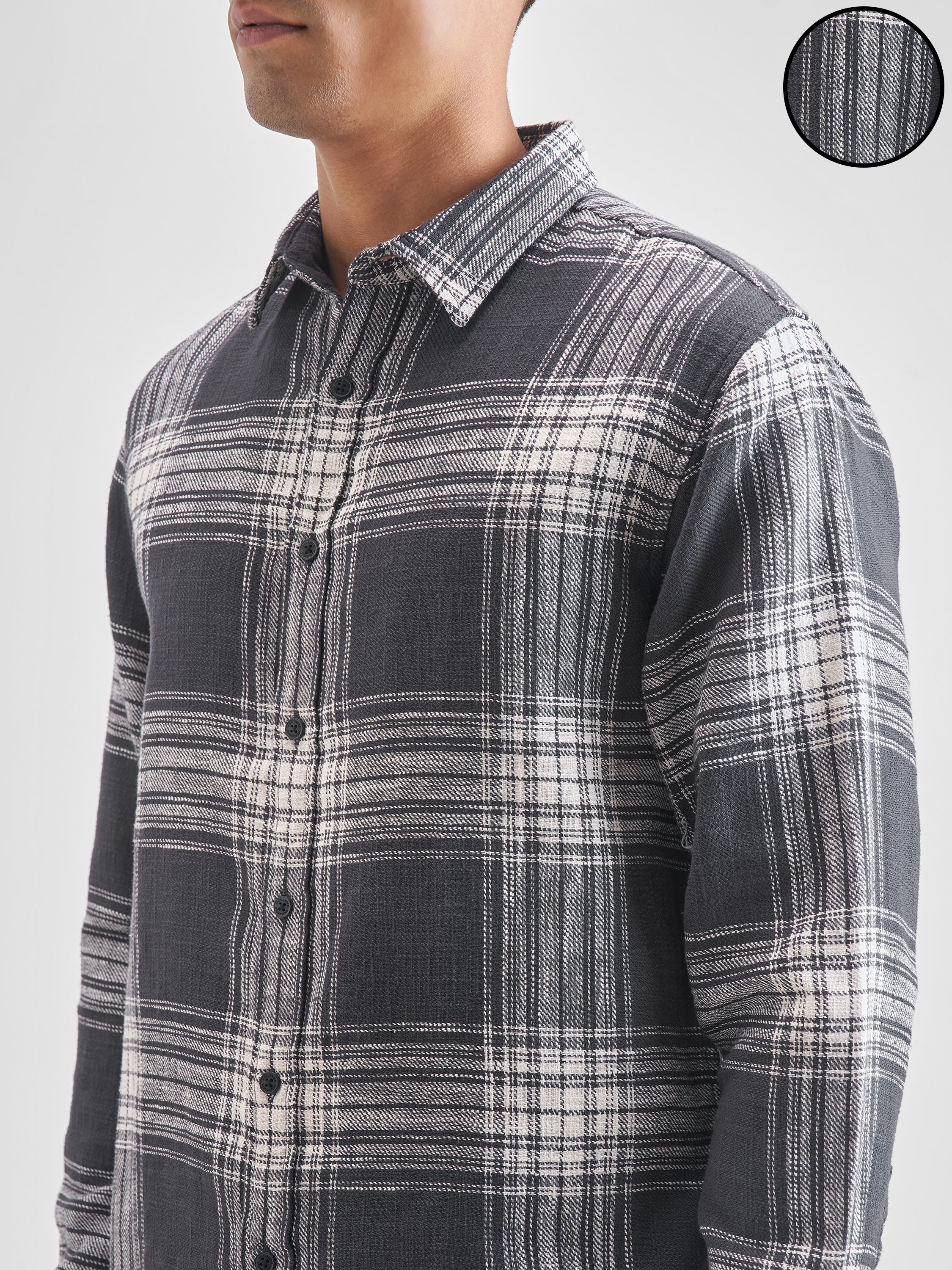 Highlander Men Charcoal Checked Relaxed Fit Casual Shirt - Charcoal - Image 5