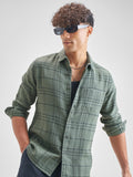 Highlander Men Green Green Checked Slim Fit Casual Shirt - Green - Image 1