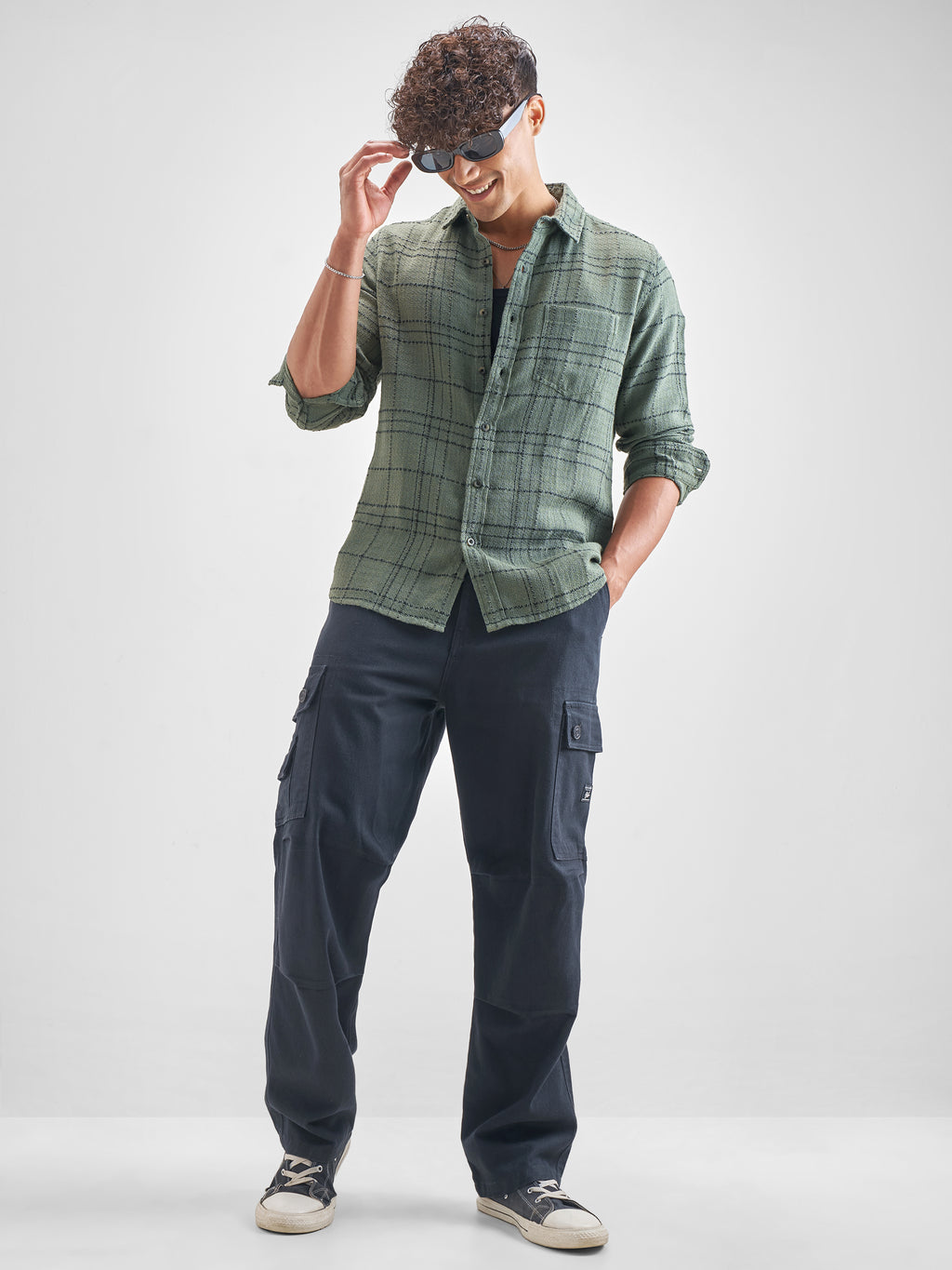 Highlander Men Green Green Checked Slim Fit Casual Shirt - Green - Image 2