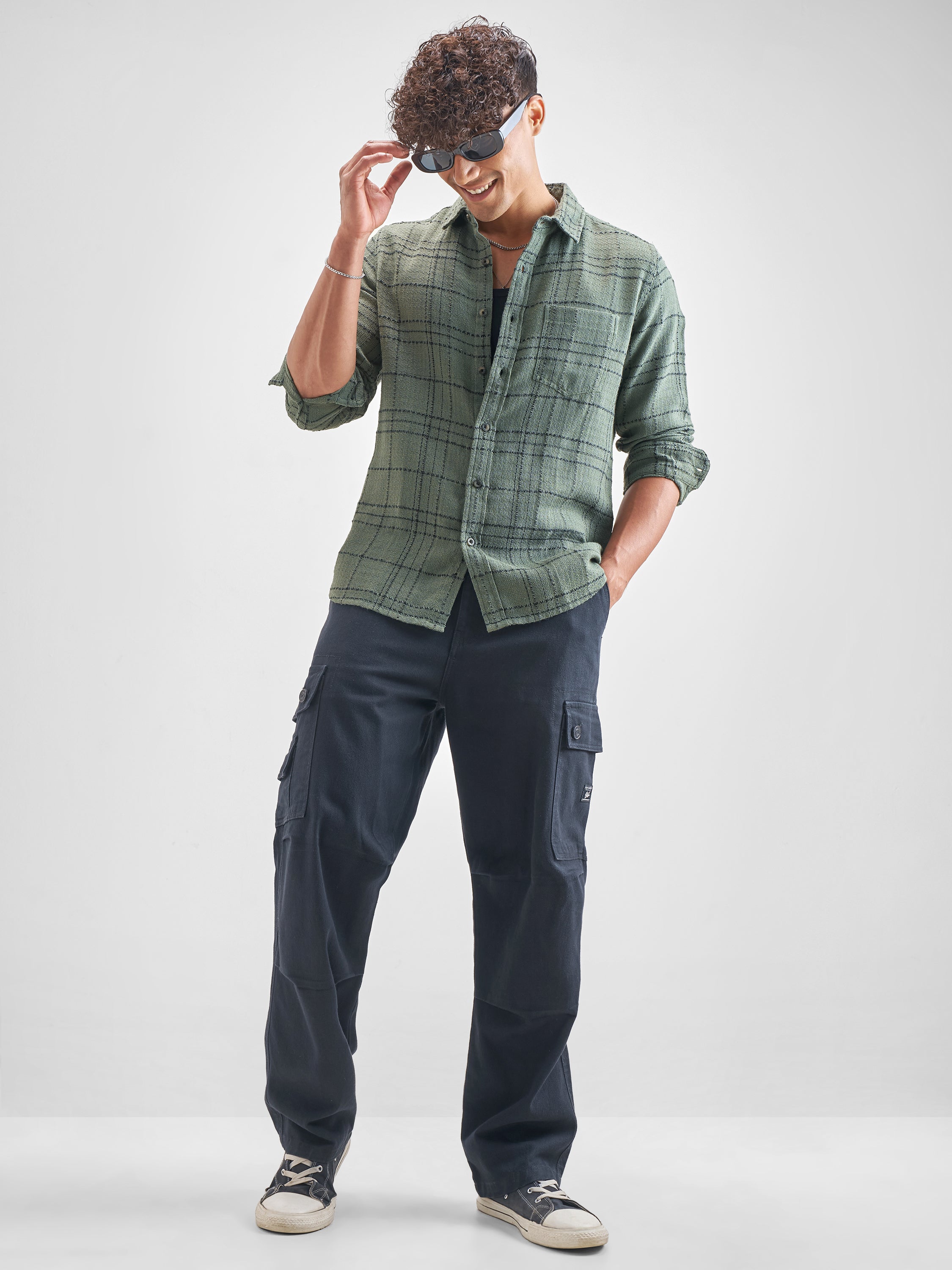 Highlander Men Green Green Checked Slim Fit Casual Shirt - Green - Image 2