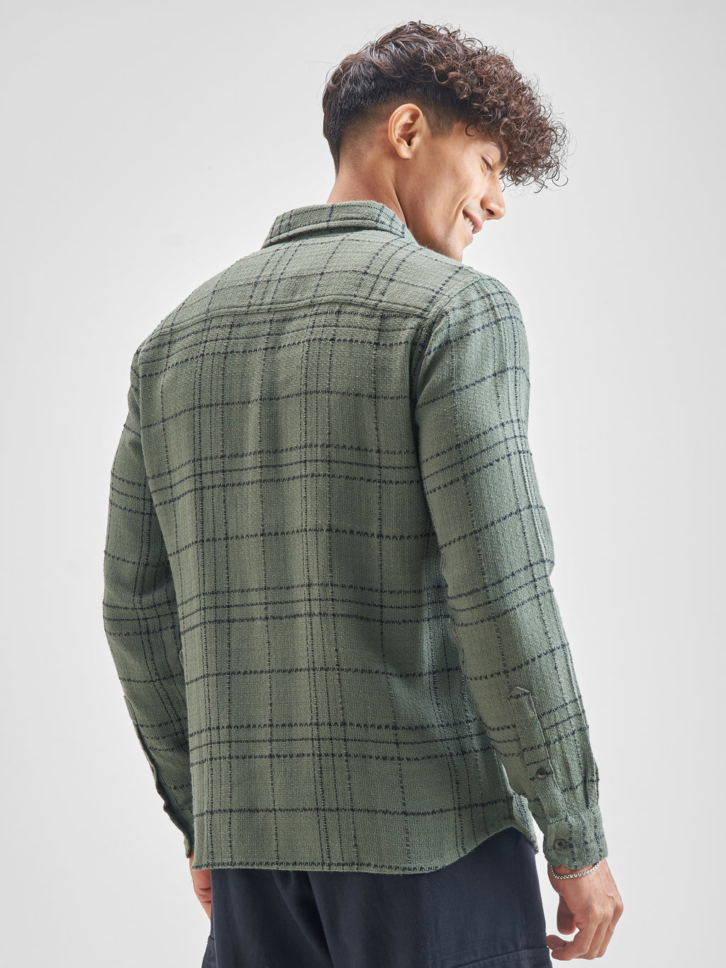 Highlander Men Green Green Checked Slim Fit Casual Shirt - Green - Image 3