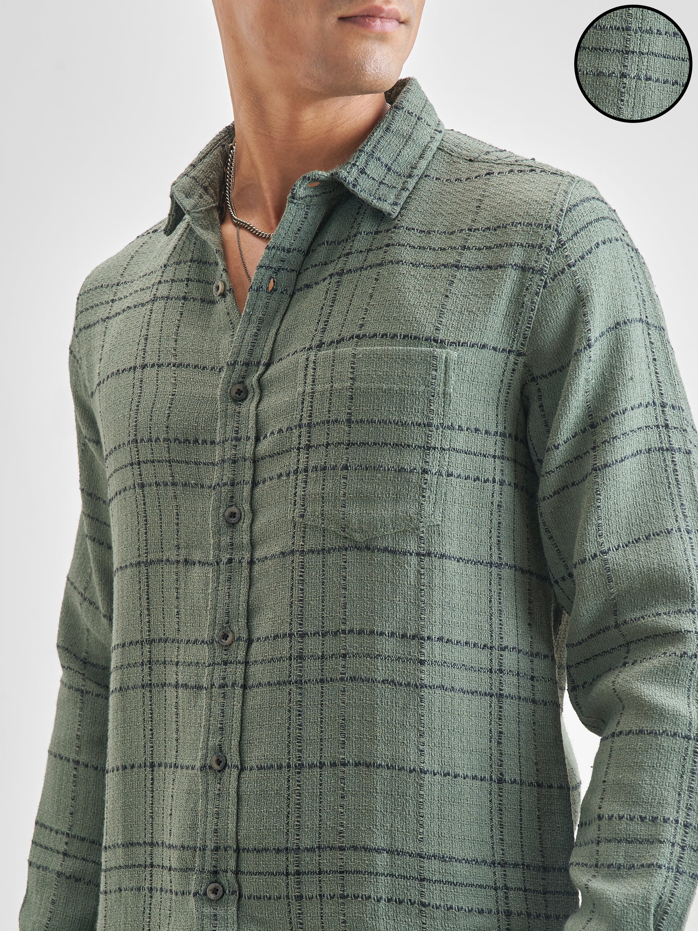 Highlander Men Green Green Checked Slim Fit Casual Shirt - Green - Image 5