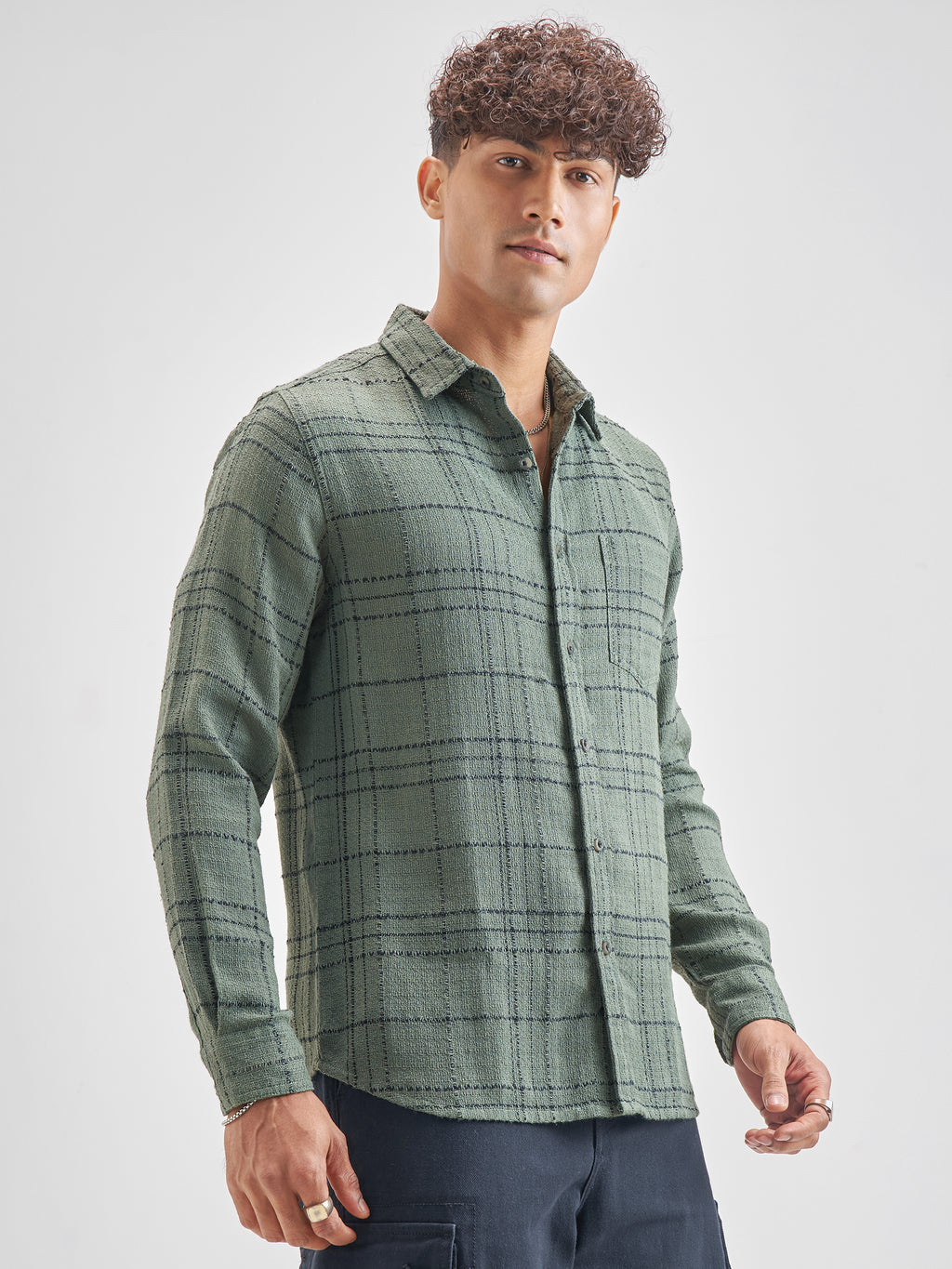 Highlander Men Green Green Checked Slim Fit Casual Shirt - Green - Image 6