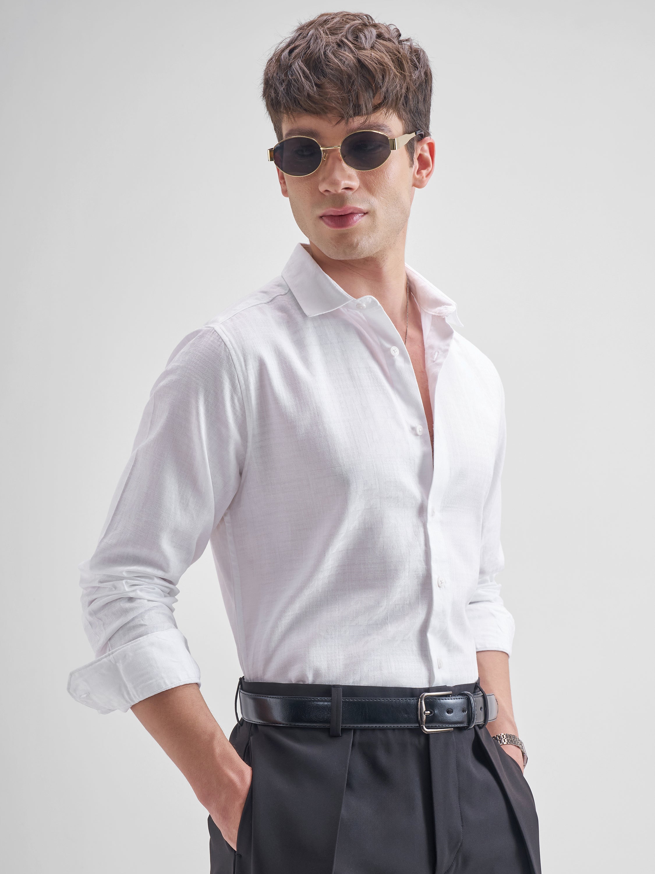 Highlander Men White Solid Slim Fit Casual Shirt - White - Image 6