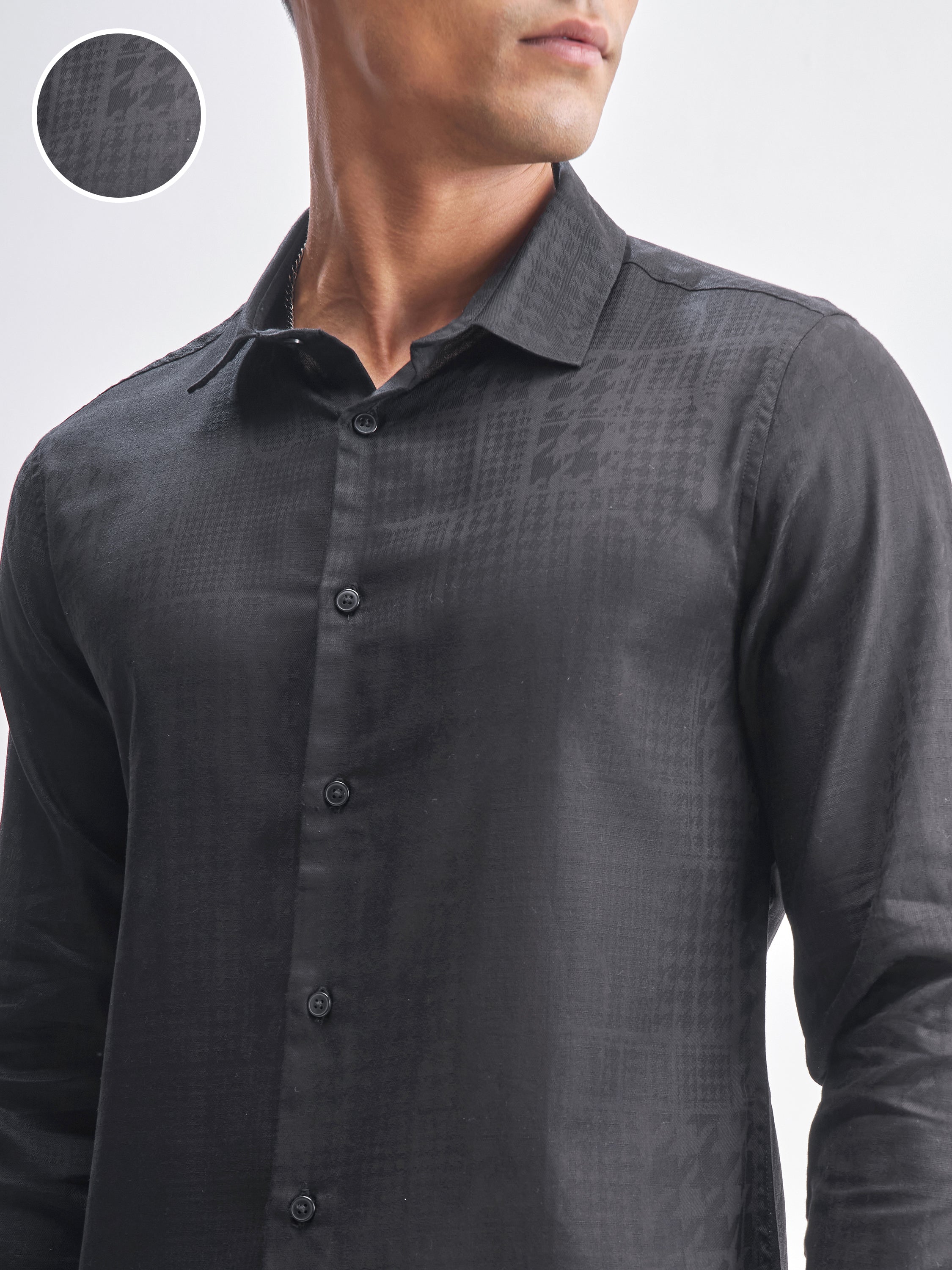 Highlander Men Black Self Design Slim Fit Casual Shirt - Black - Image 5