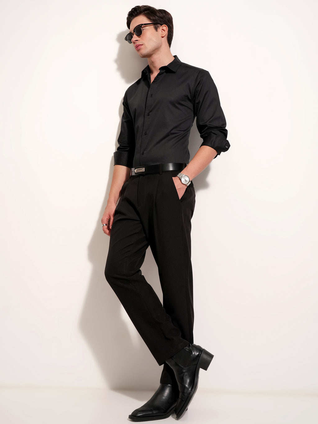 Highlander Men Black Solid Slim Fit Casual Shirt - Black - Image 2