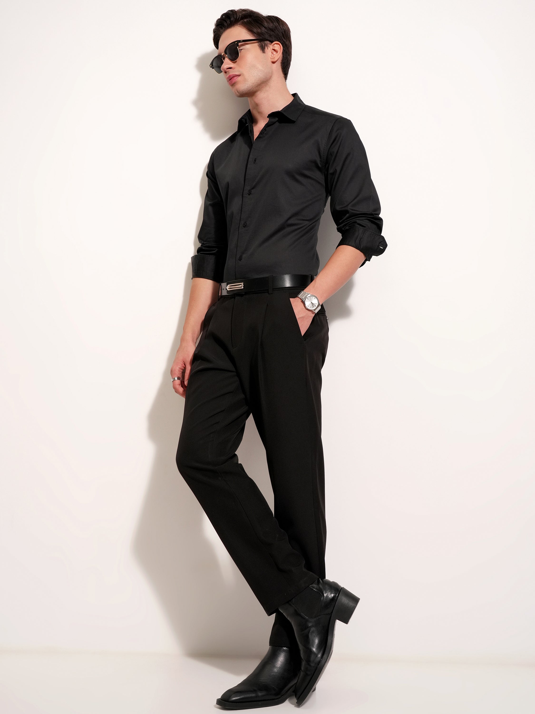 Highlander Men Black Solid Slim Fit Casual Shirt - Black - Image 2