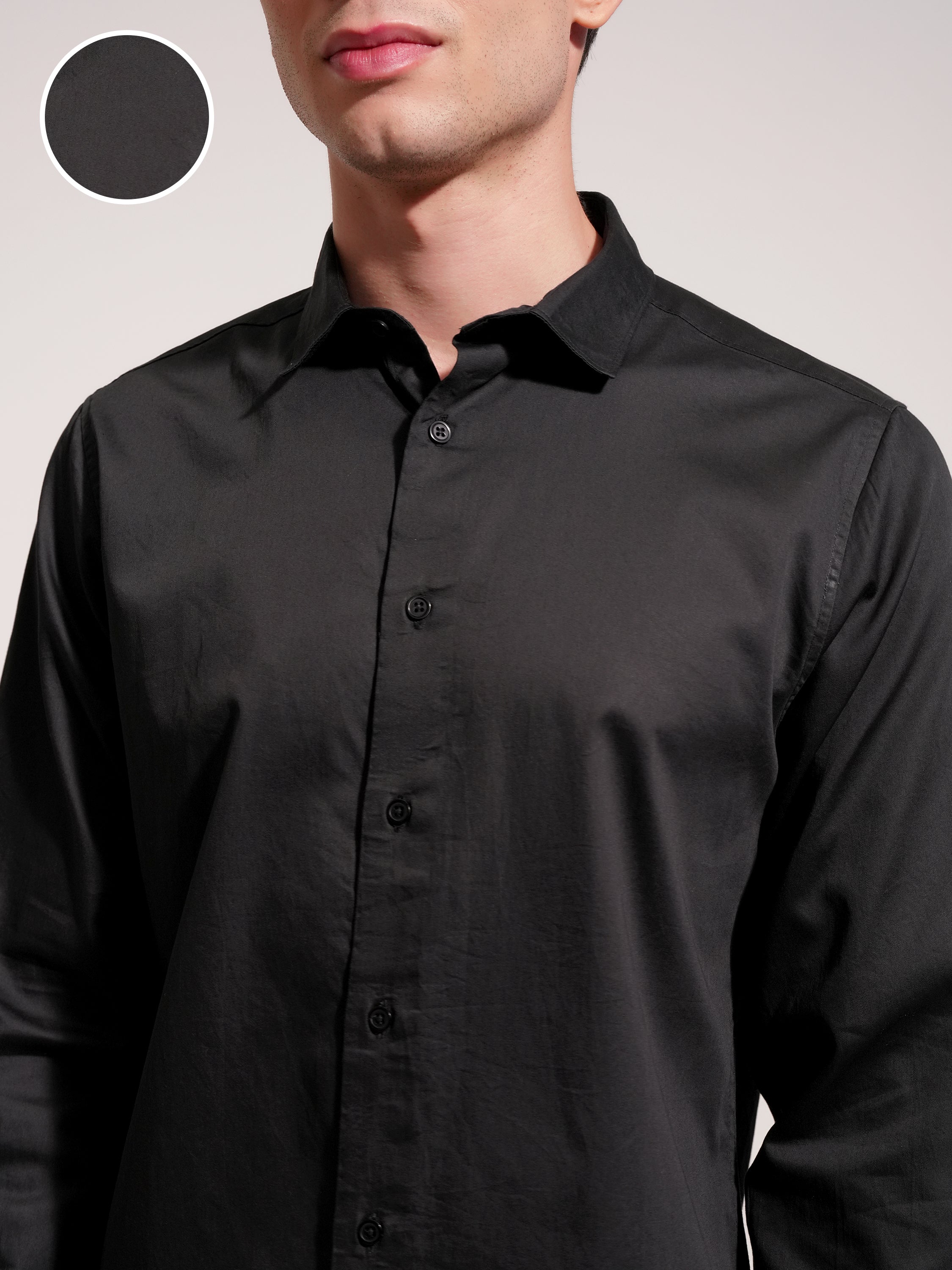 Highlander Men Black Solid Slim Fit Casual Shirt - Black - Image 5