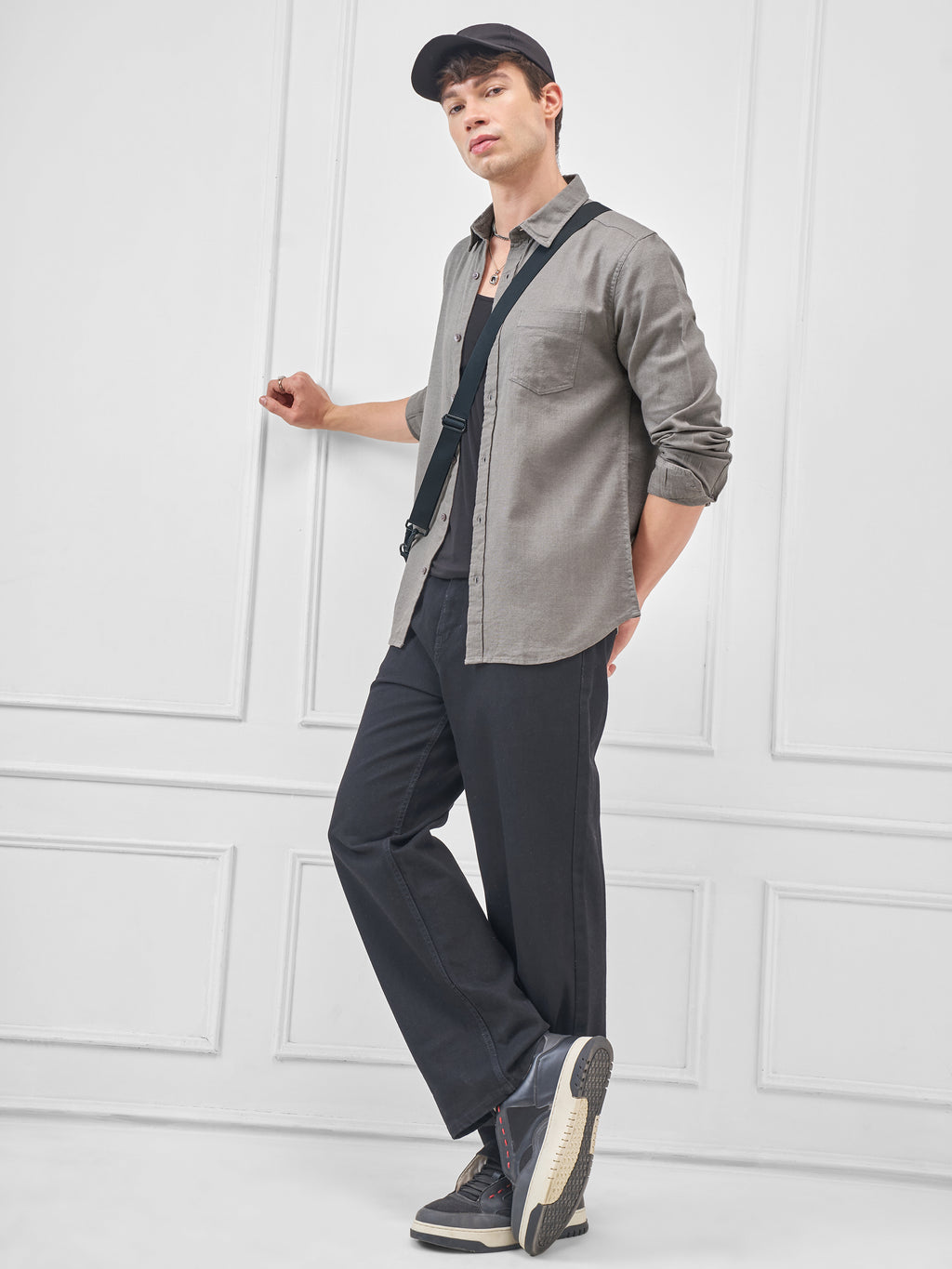 Highlander Men Grey Solid Slim Fit Casual Shirt - Grey - Image 2