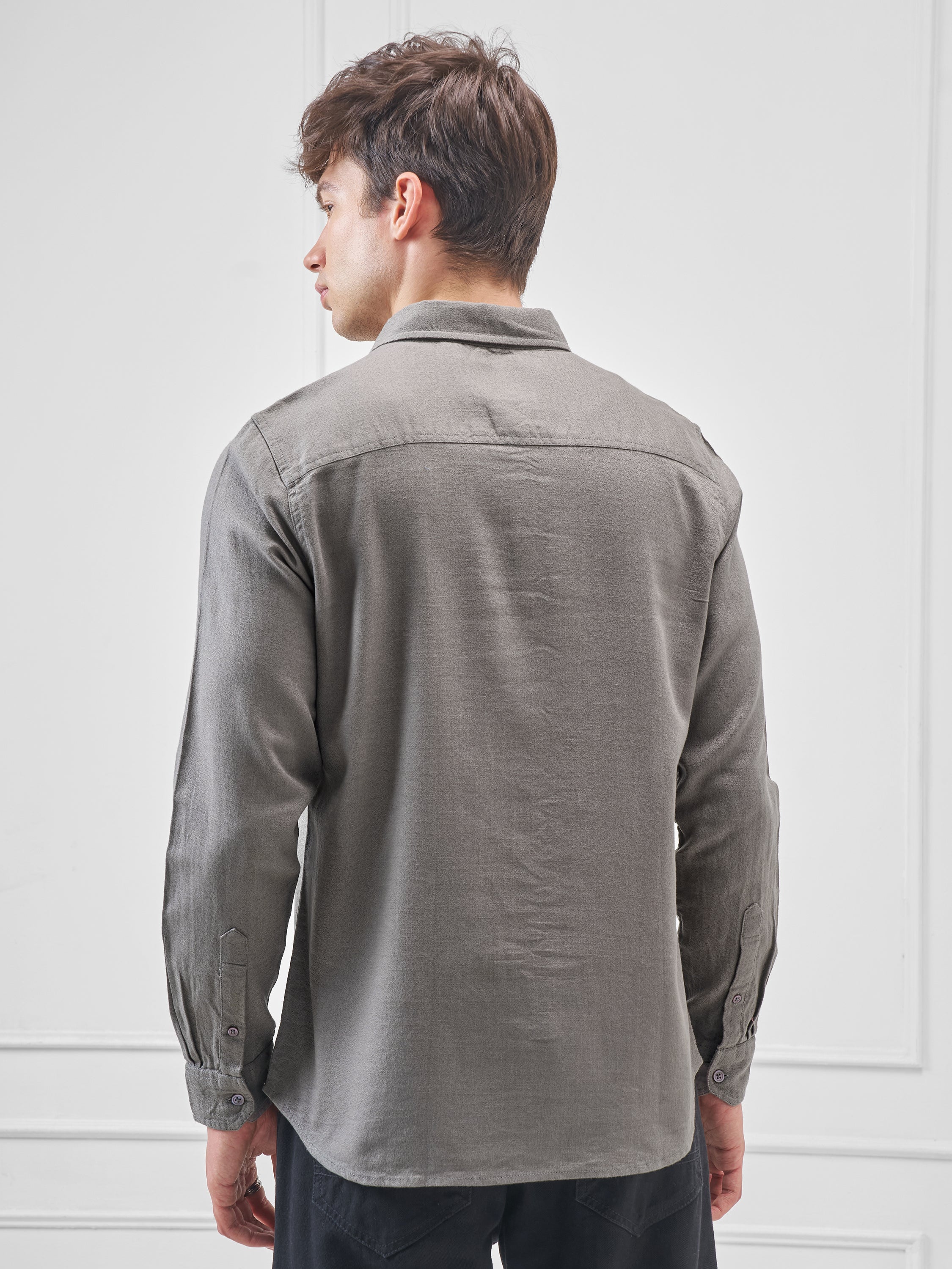 Highlander Men Grey Solid Slim Fit Casual Shirt - Grey - Image 3