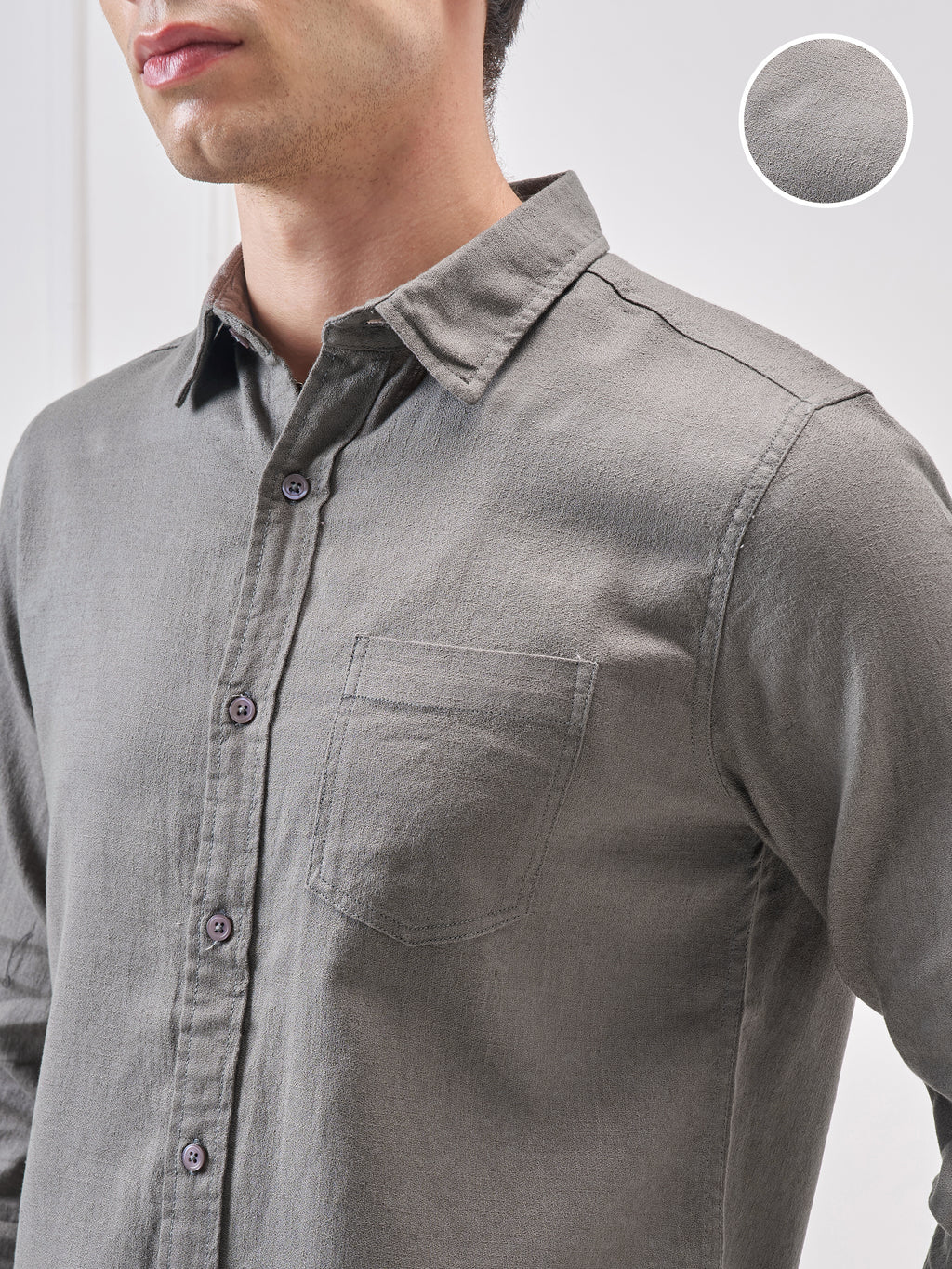 Highlander Men Grey Solid Slim Fit Casual Shirt - Grey - Image 5