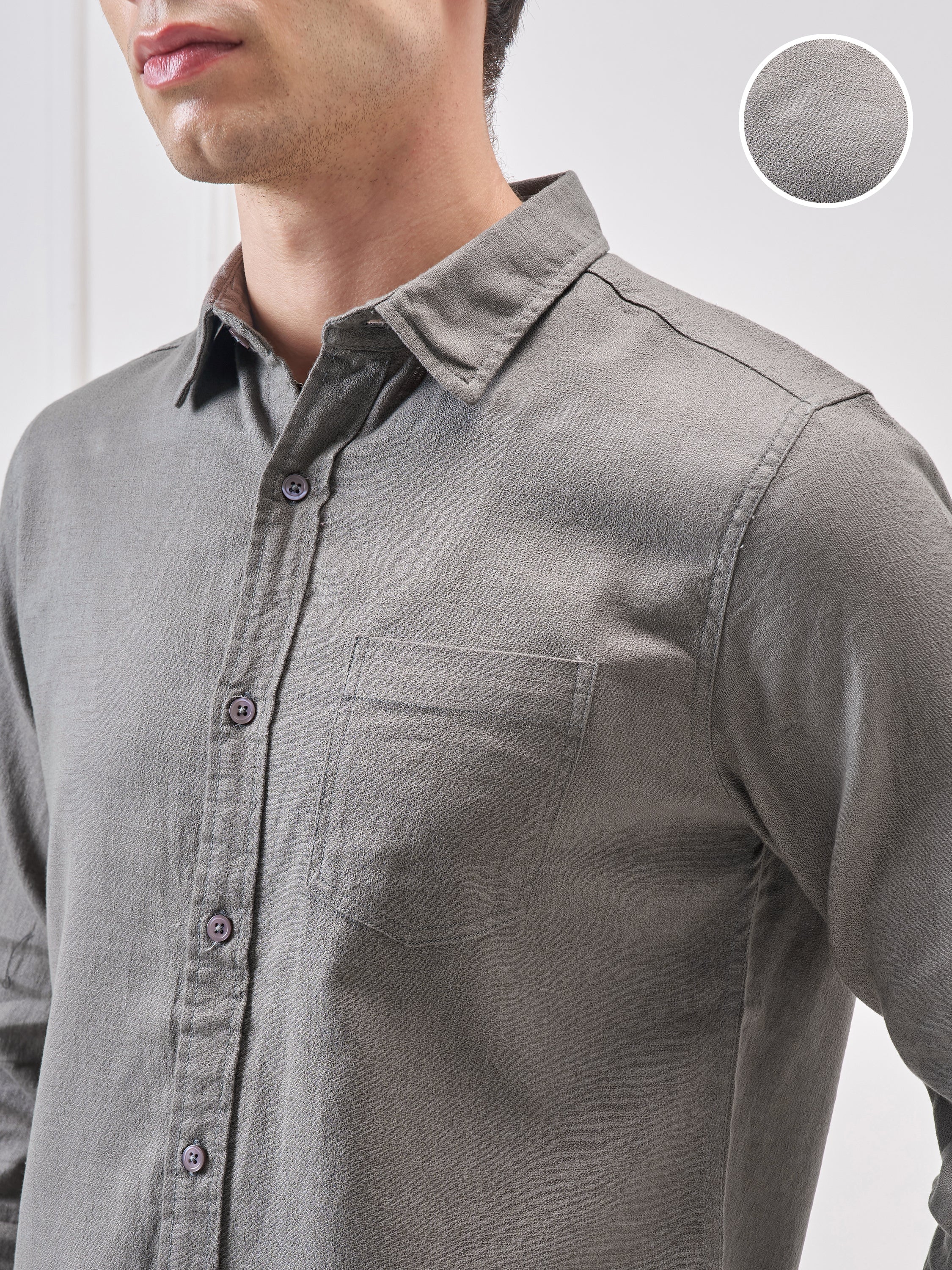 Highlander Men Grey Solid Slim Fit Casual Shirt - Grey - Image 5