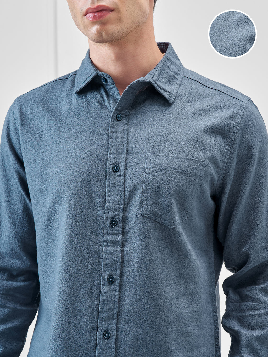 Highlander Men Blue Solid Slim Fit Casual Shirt - Blue - Image 5