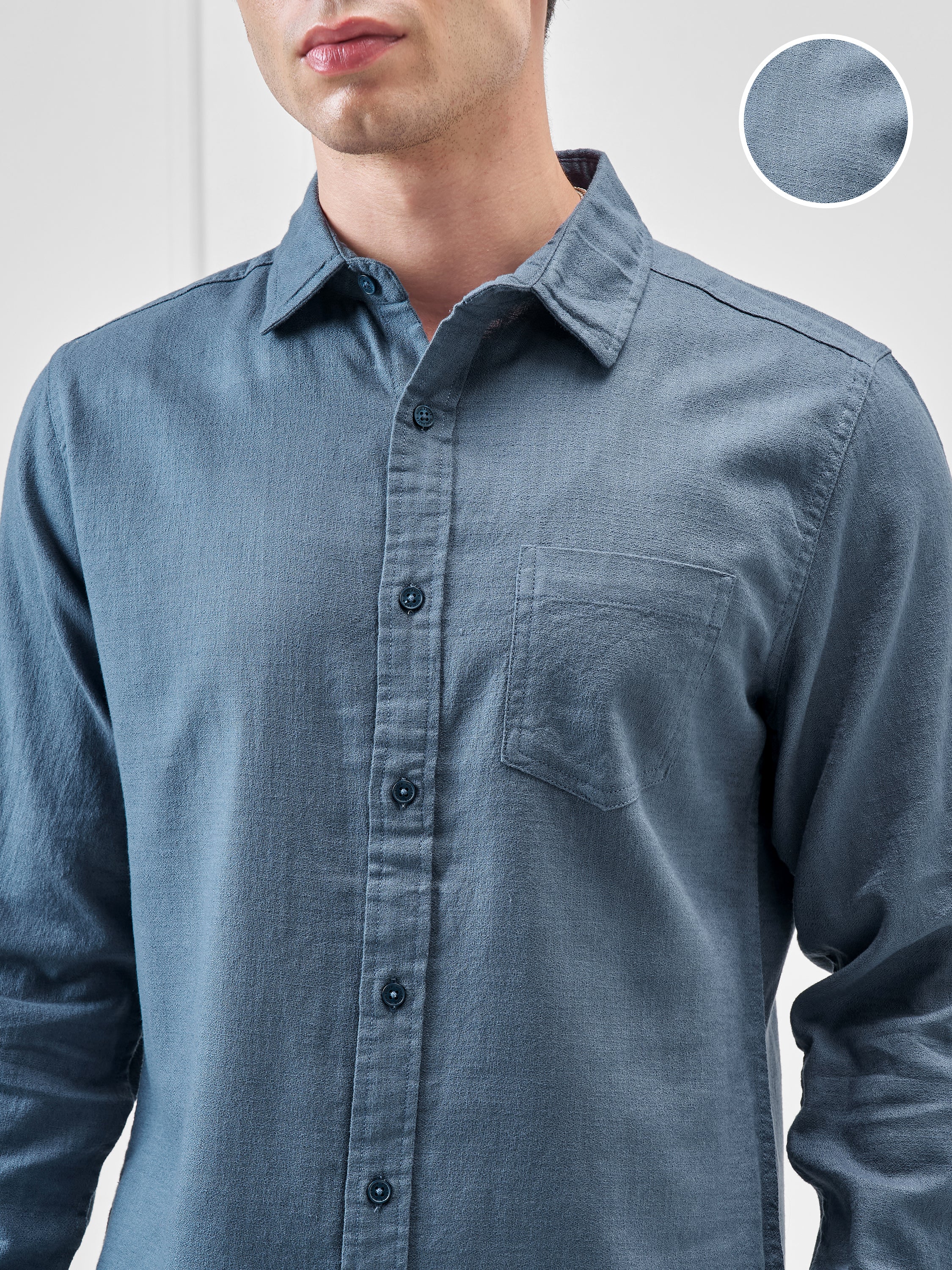 Highlander Men Blue Solid Slim Fit Casual Shirt - Blue - Image 5