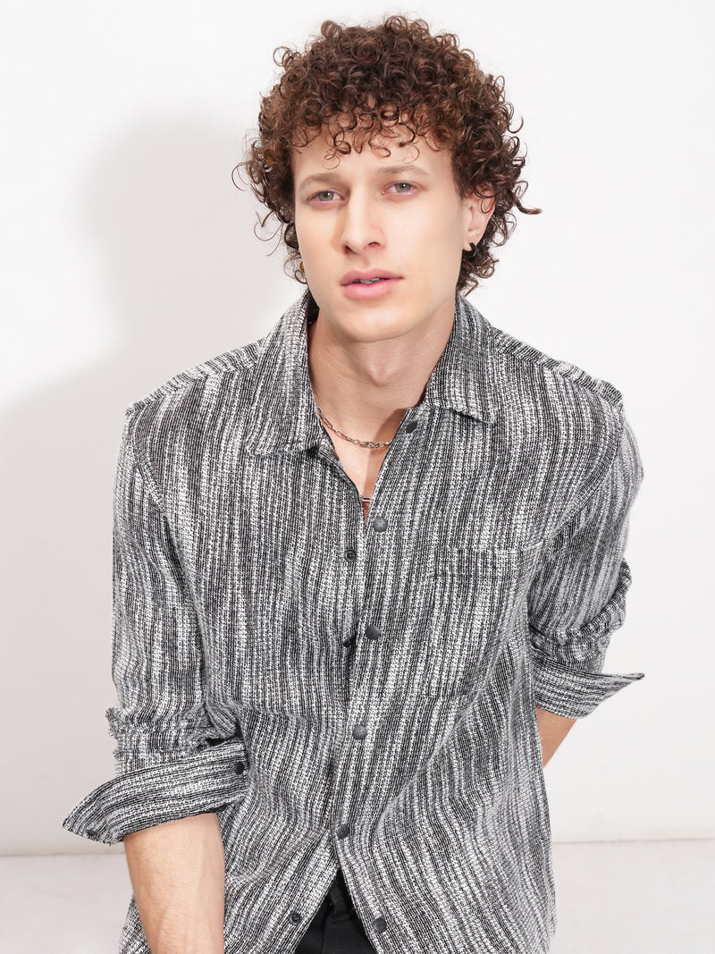 Highlander Men Black Self Design Relaxed Fit Casual Shirt - Black - Image 1