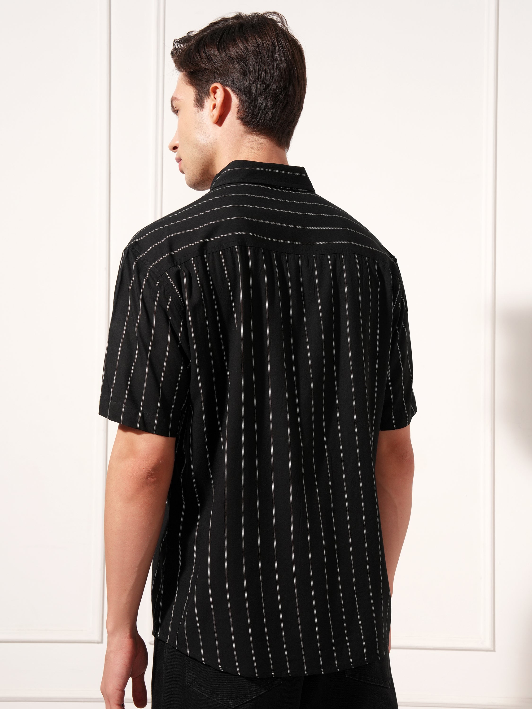 Highlander Men Black Striped Relaxed Fit Casual Shirt - Black - Image 3