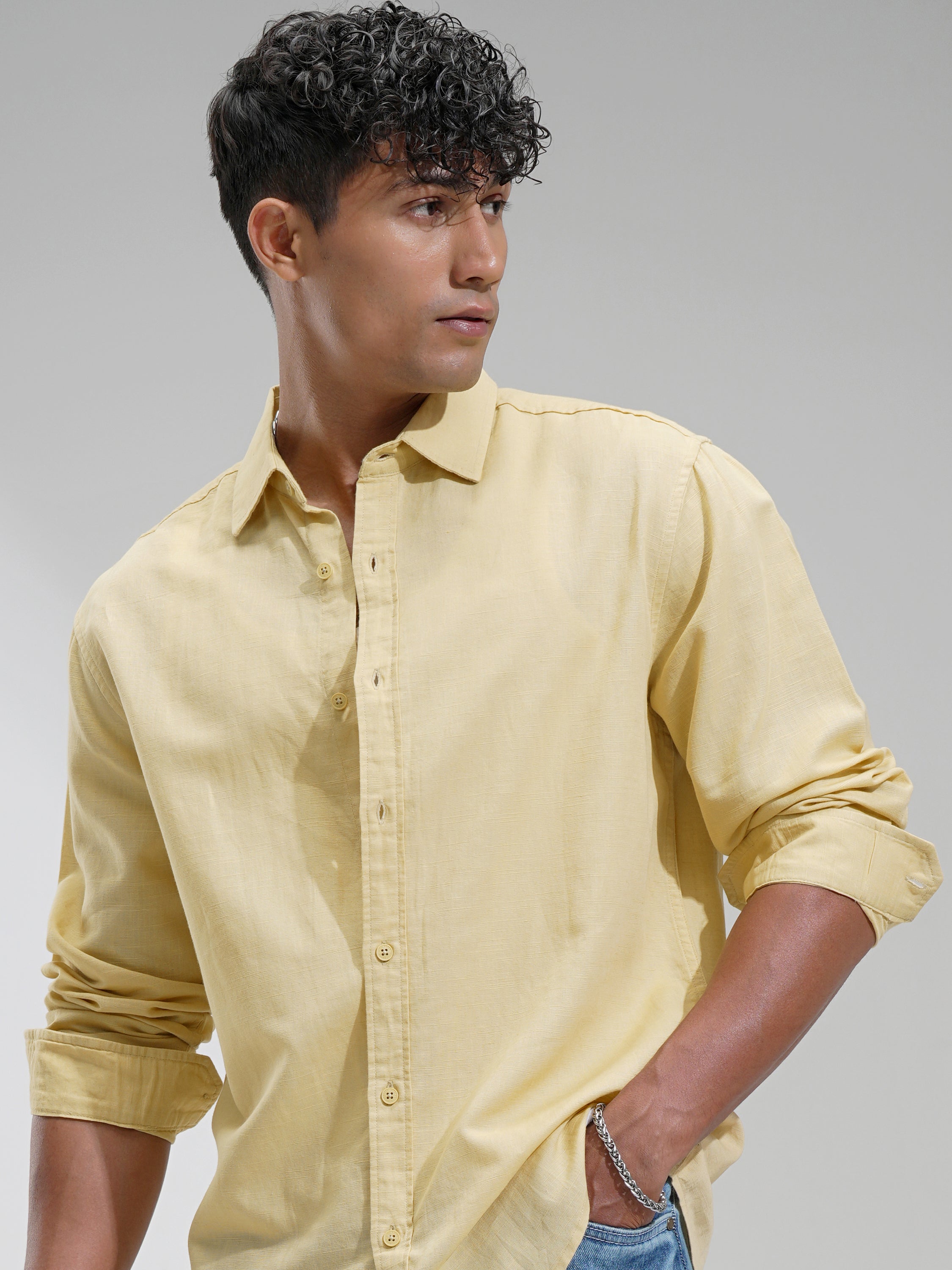 Highlander Men Yellow Self Design Relaxed Fit Casual Shirt - Yellow - Image 1