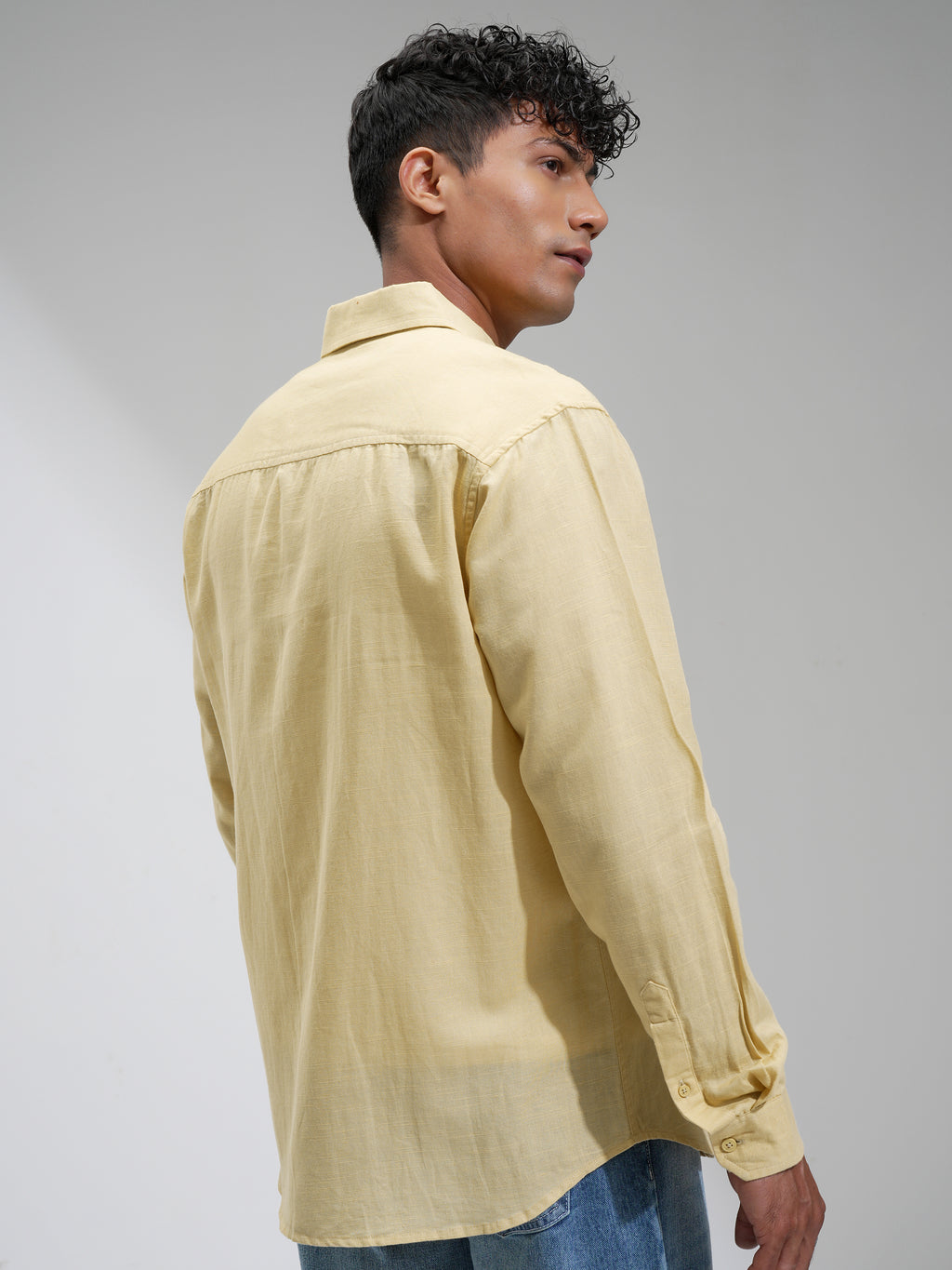 Highlander Men Yellow Self Design Relaxed Fit Casual Shirt - Yellow - Image 3