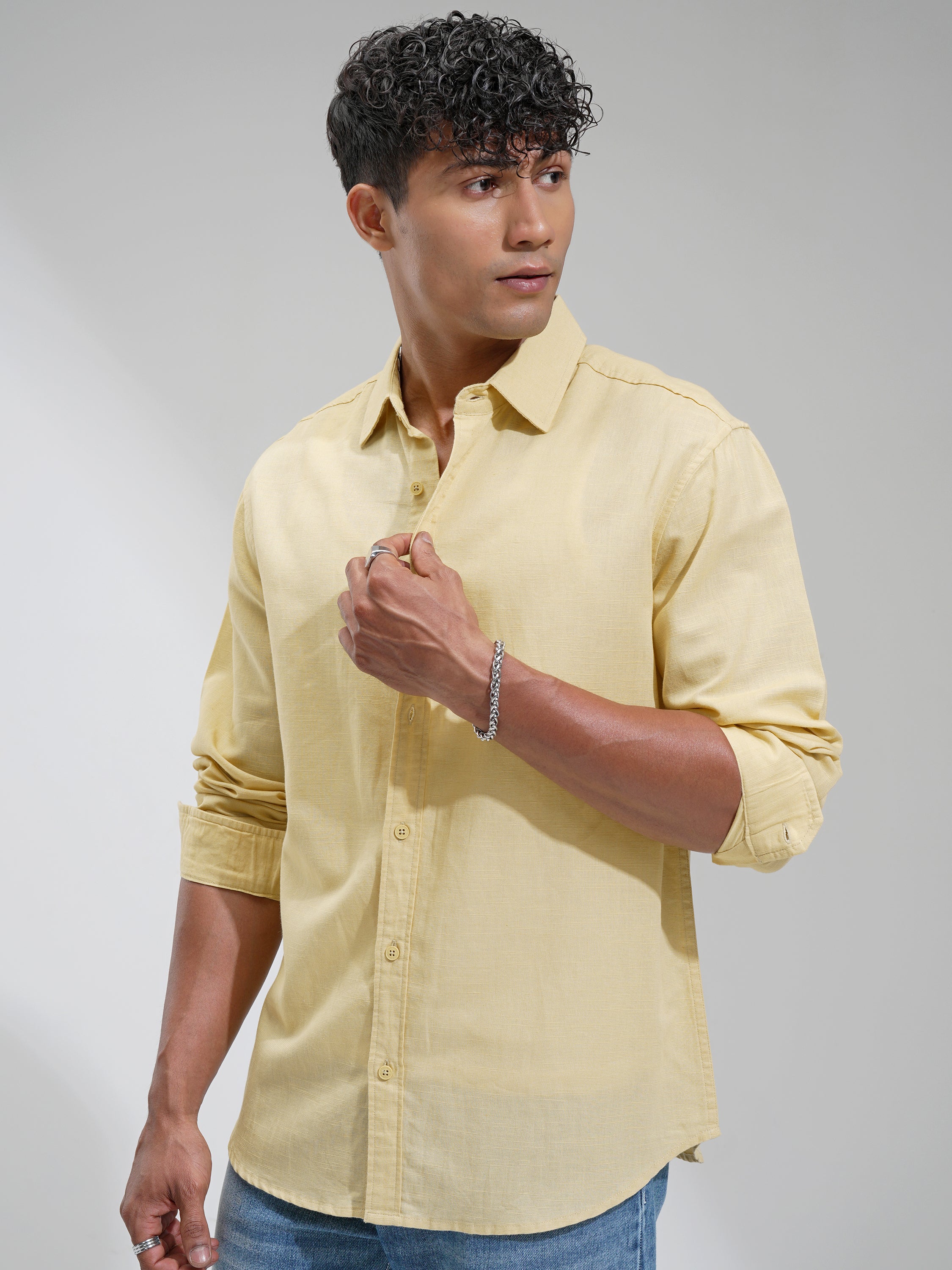 Highlander Men Yellow Self Design Relaxed Fit Casual Shirt - Yellow - Image 4