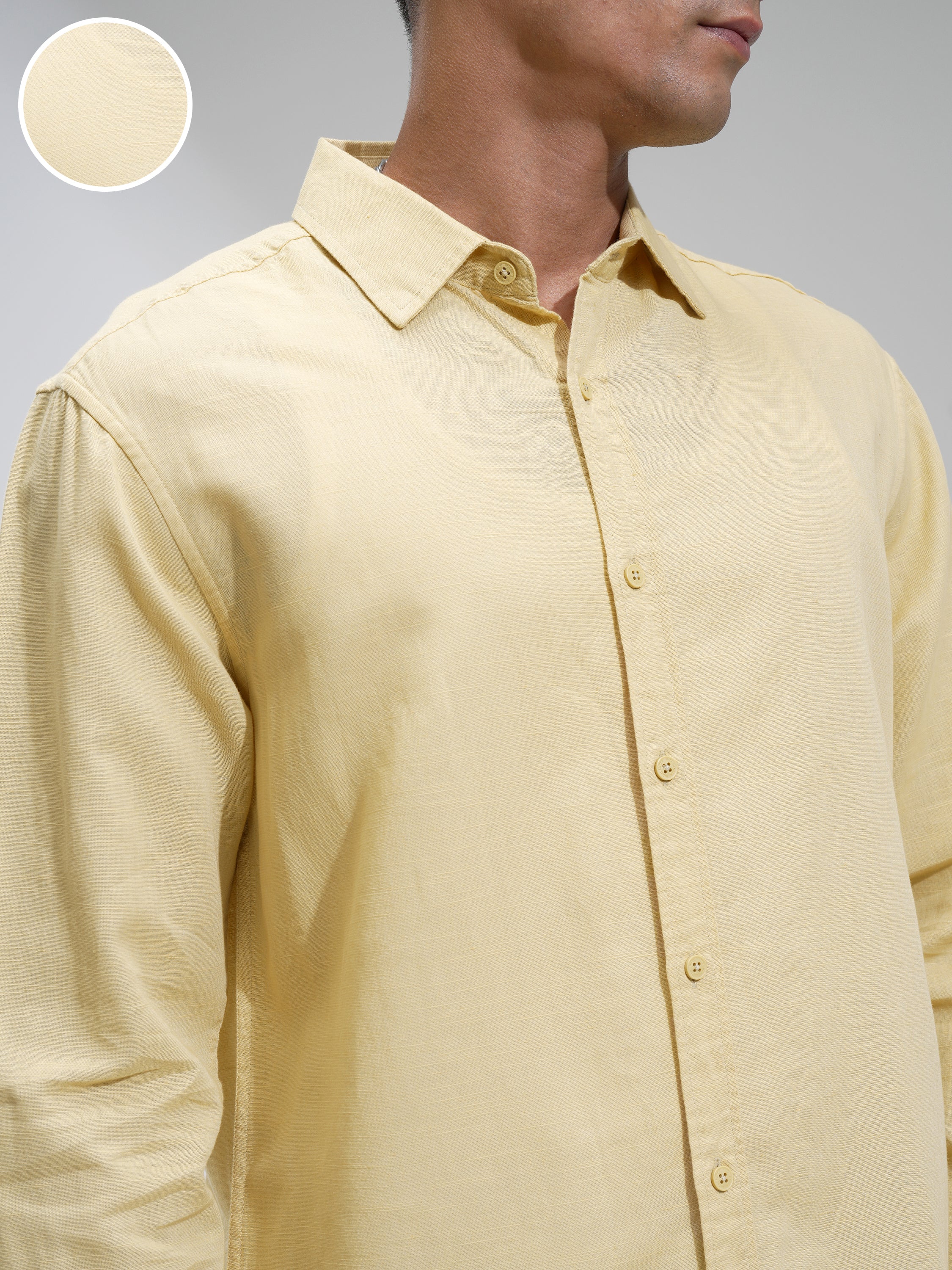 Highlander Men Yellow Self Design Relaxed Fit Casual Shirt - Yellow - Image 5