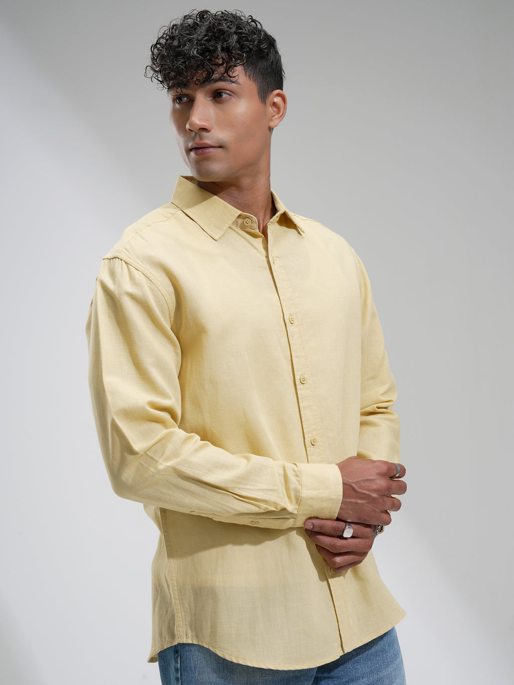 Highlander Men Yellow Self Design Relaxed Fit Casual Shirt - Yellow - Image 6