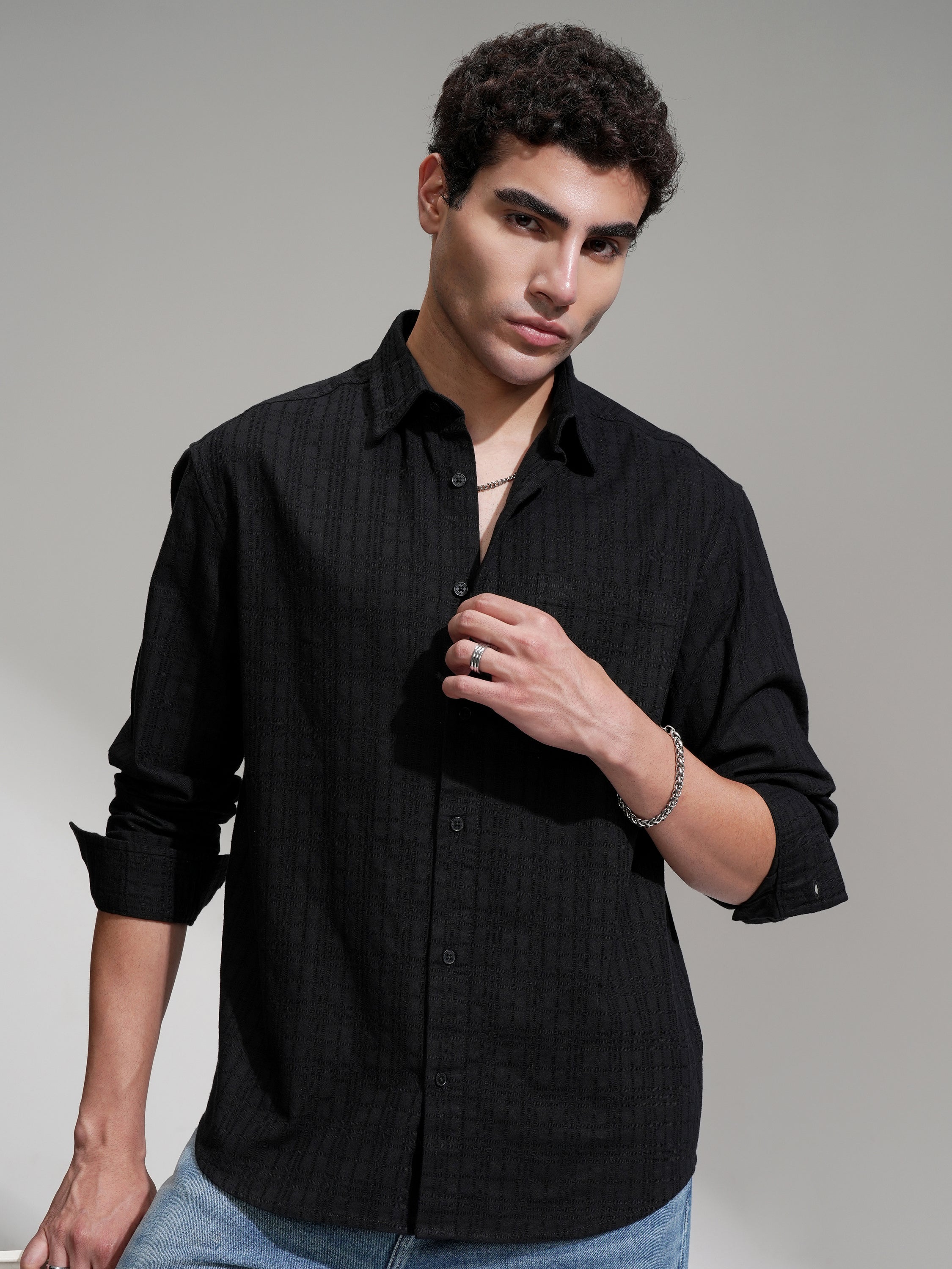 Highlander Men Black Checked Relaxed Fit Casual Shirt - Black - Image 1