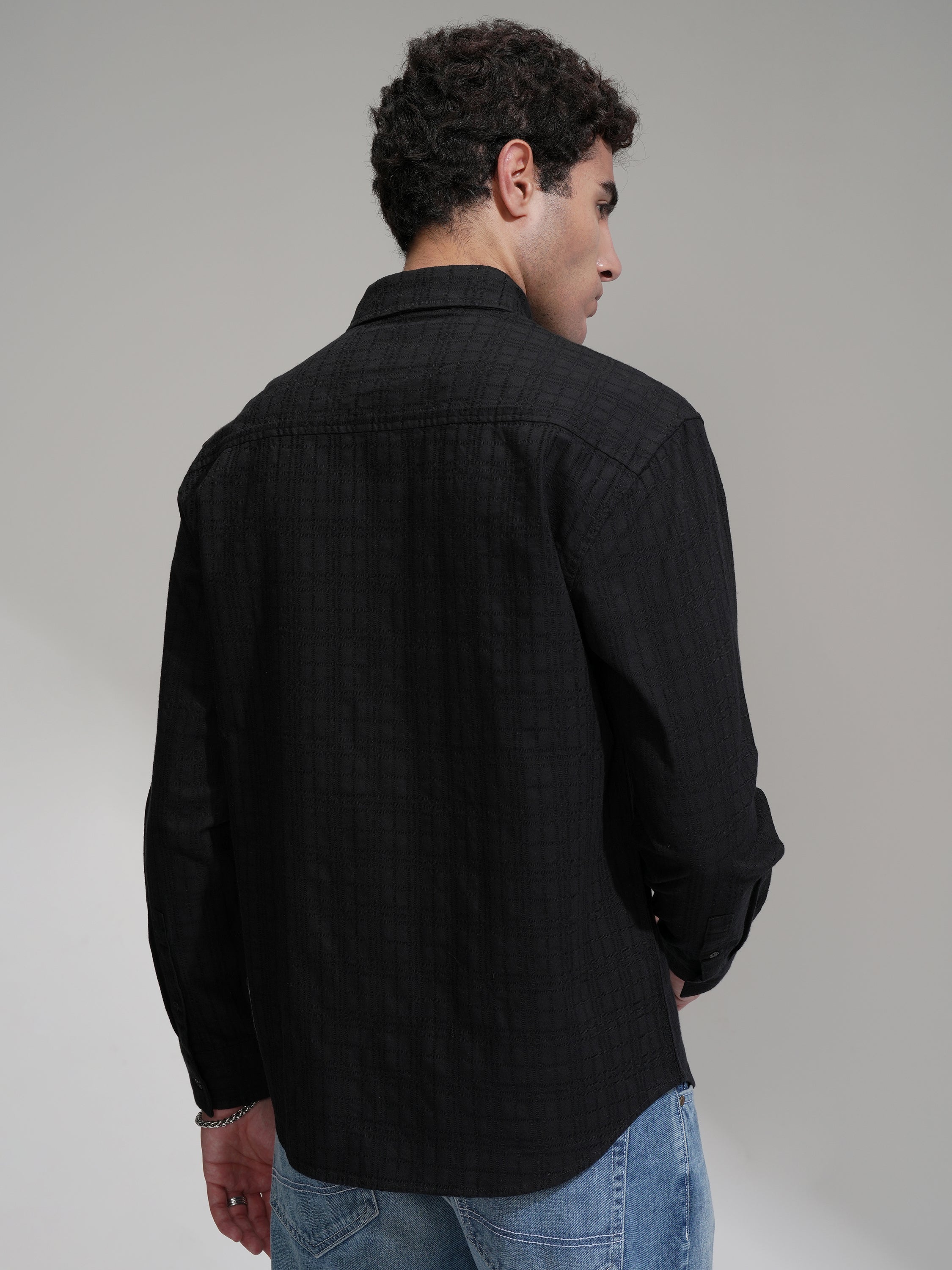 Highlander Men Black Checked Relaxed Fit Casual Shirt - Black - Image 3