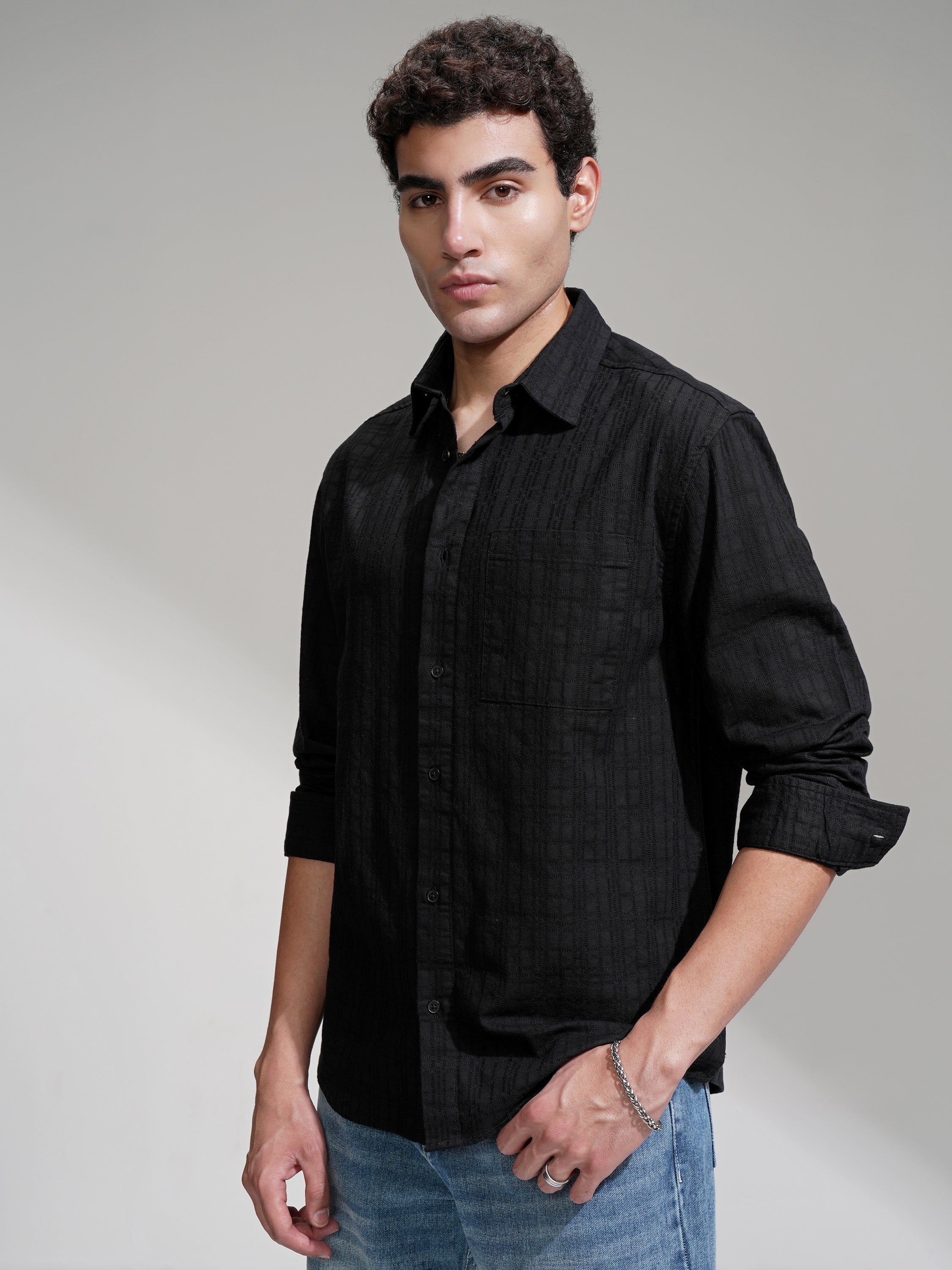 Highlander Men Black Checked Relaxed Fit Casual Shirt - Black - Image 4