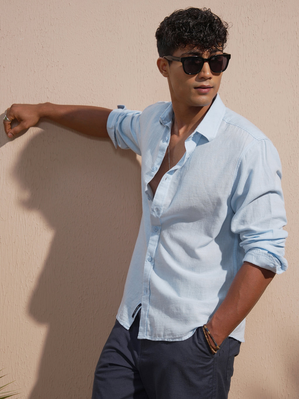 Highlander Men Blue Solid Relaxed Fit Casual Shirt - Blue - Image 4