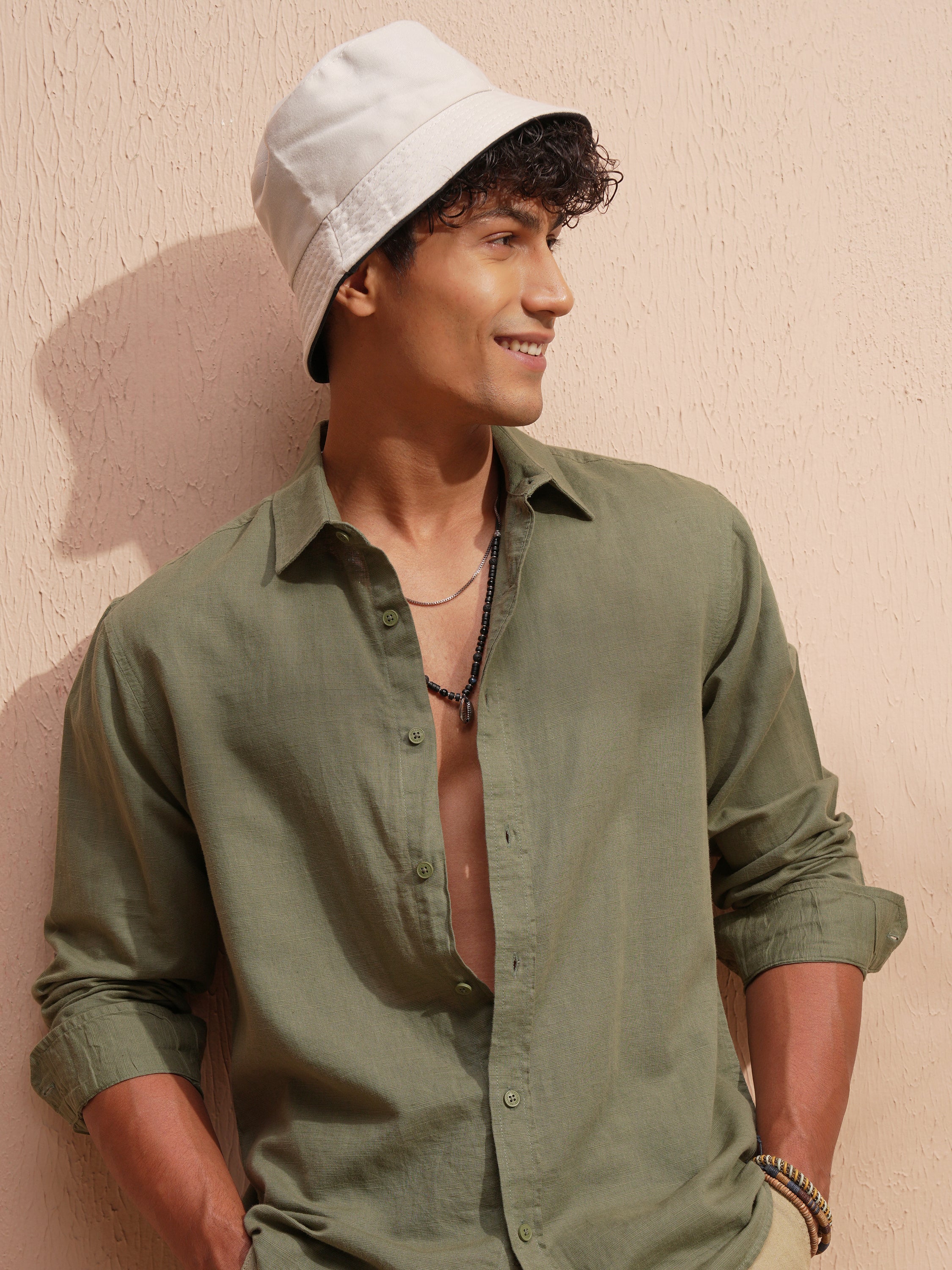 Highlander Men Green Self Design Relaxed Fit Casual Shirt - Green - Image 1