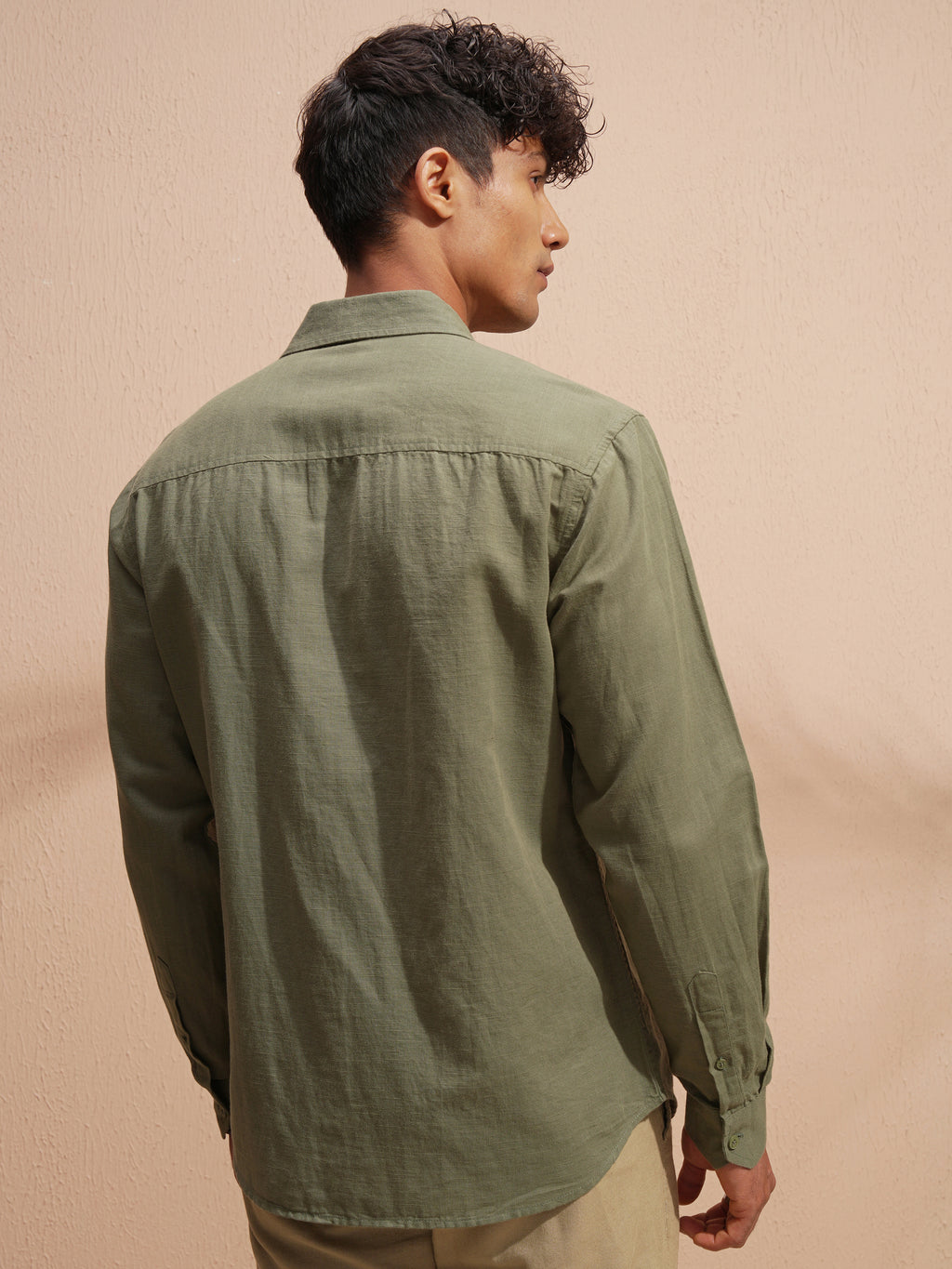 Highlander Men Green Self Design Relaxed Fit Casual Shirt - Green - Image 3