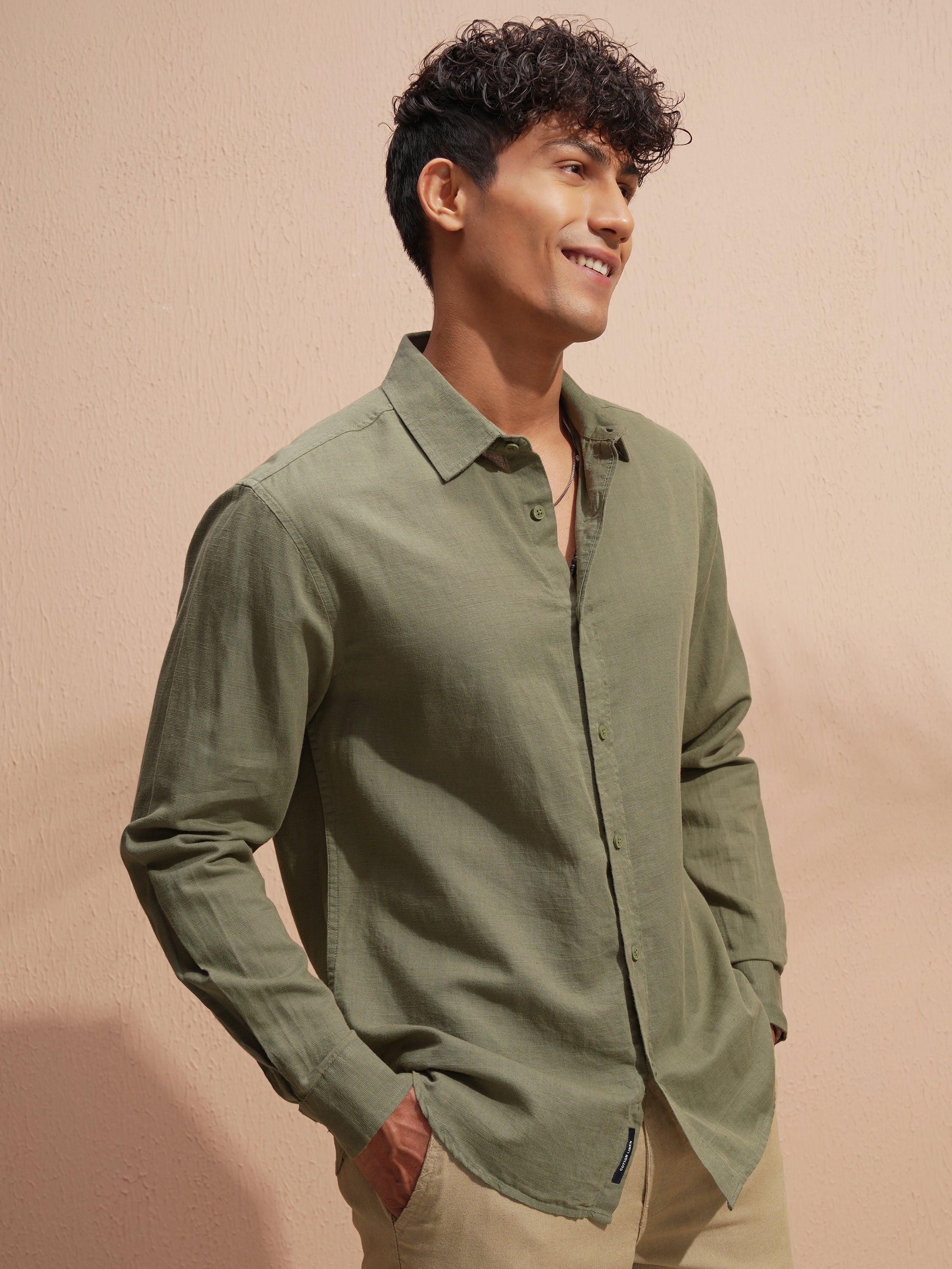 Highlander Men Green Self Design Relaxed Fit Casual Shirt - Green - Image 6