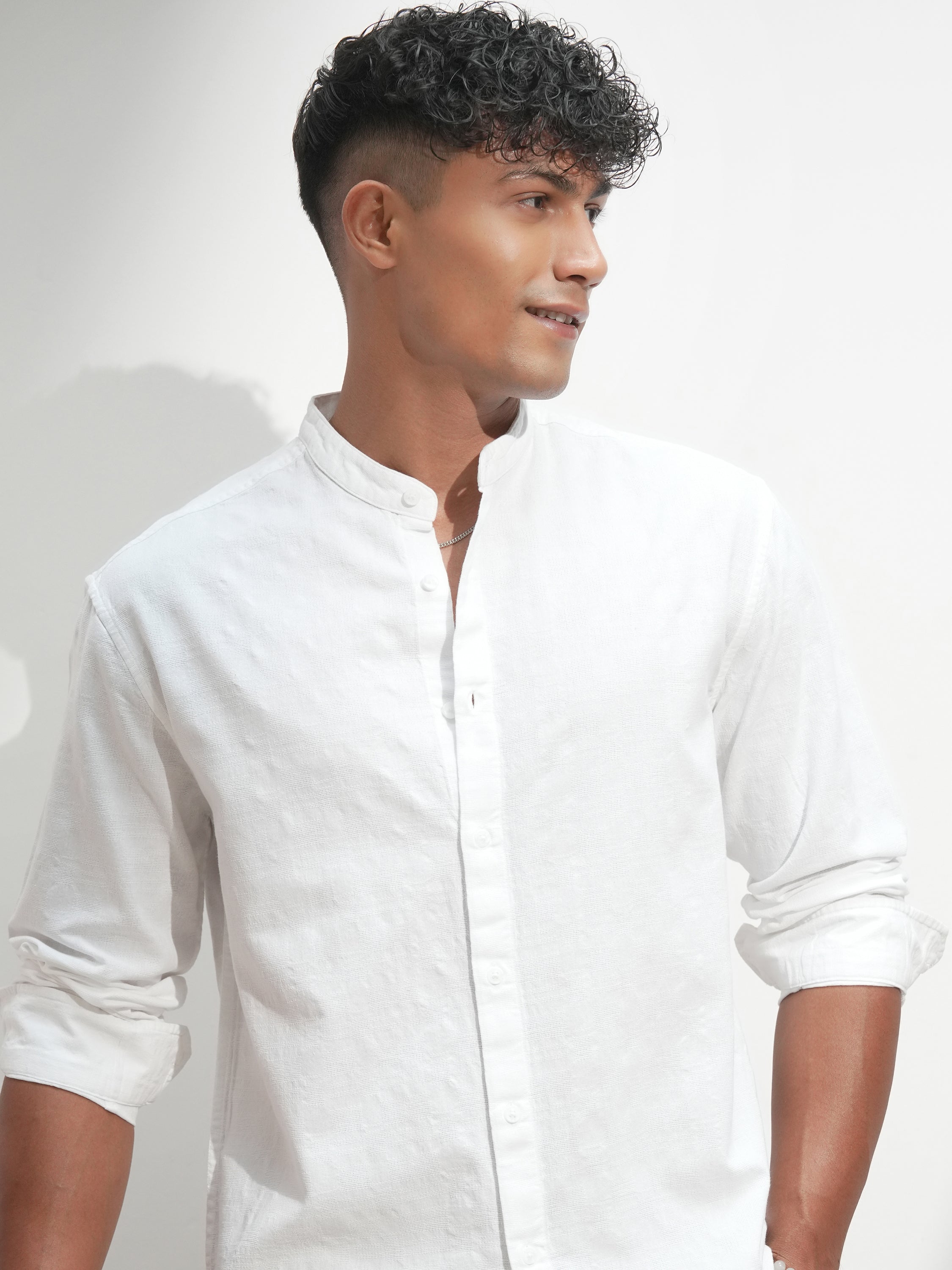 Highlander Men White Self Design Relaxed Fit Casual Shirt - White - Image 1