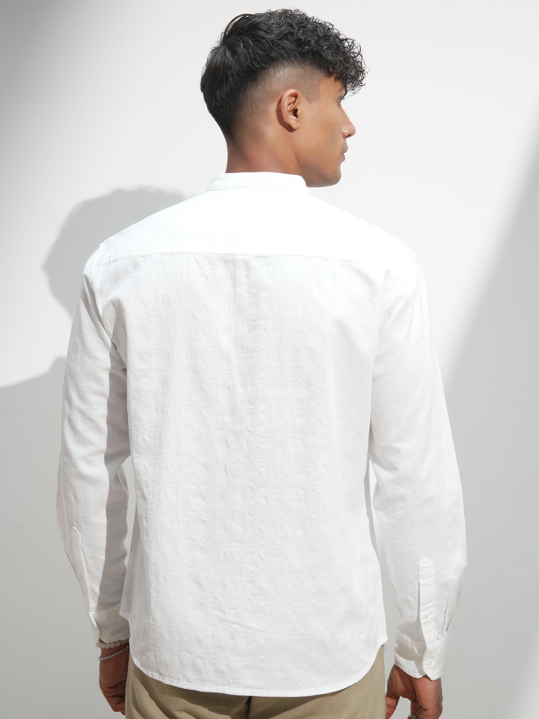 Highlander Men White Self Design Relaxed Fit Casual Shirt - White - Image 3