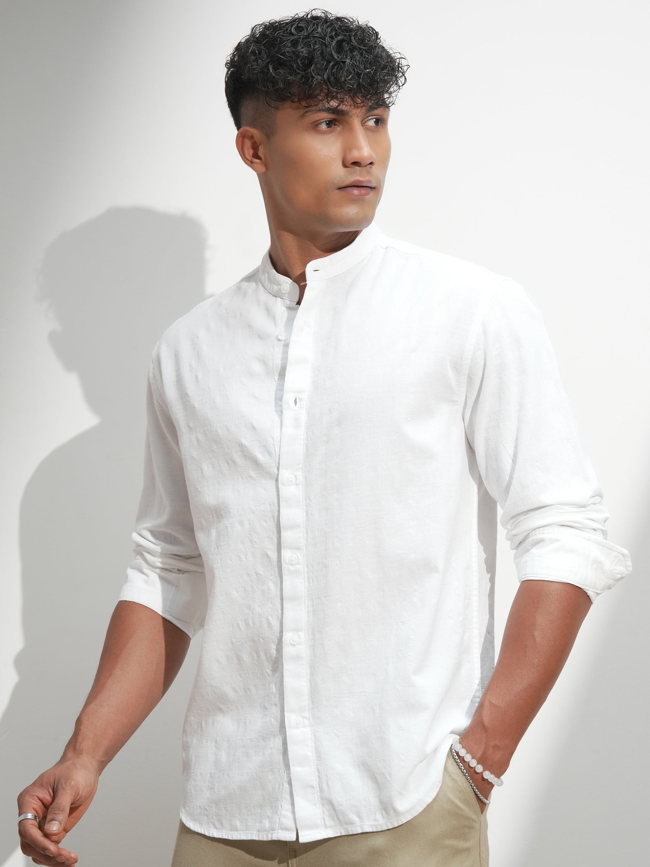 Highlander Men White Self Design Relaxed Fit Casual Shirt - White - Image 4